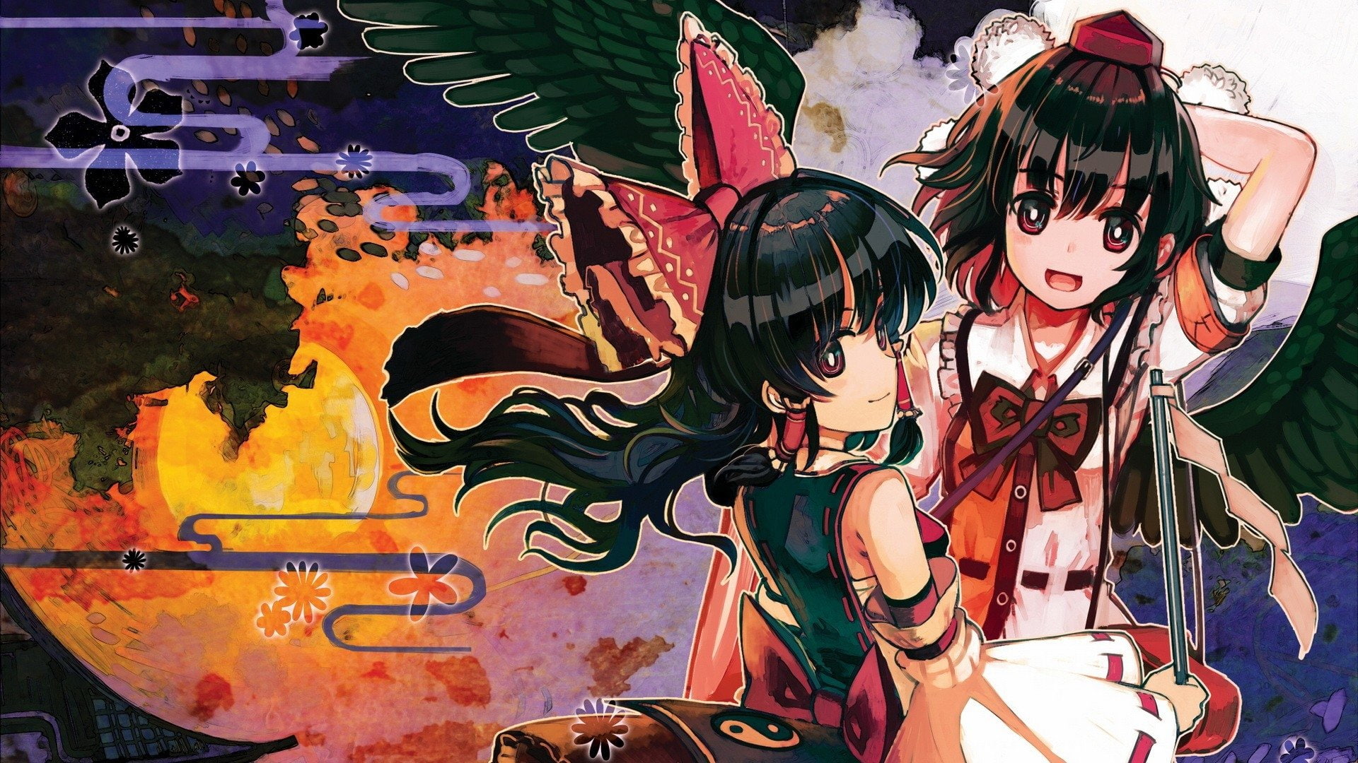 Reimu Hakurei, Aya Shameimaru, Anime, 1080P, Touhou, HD Wallpaper