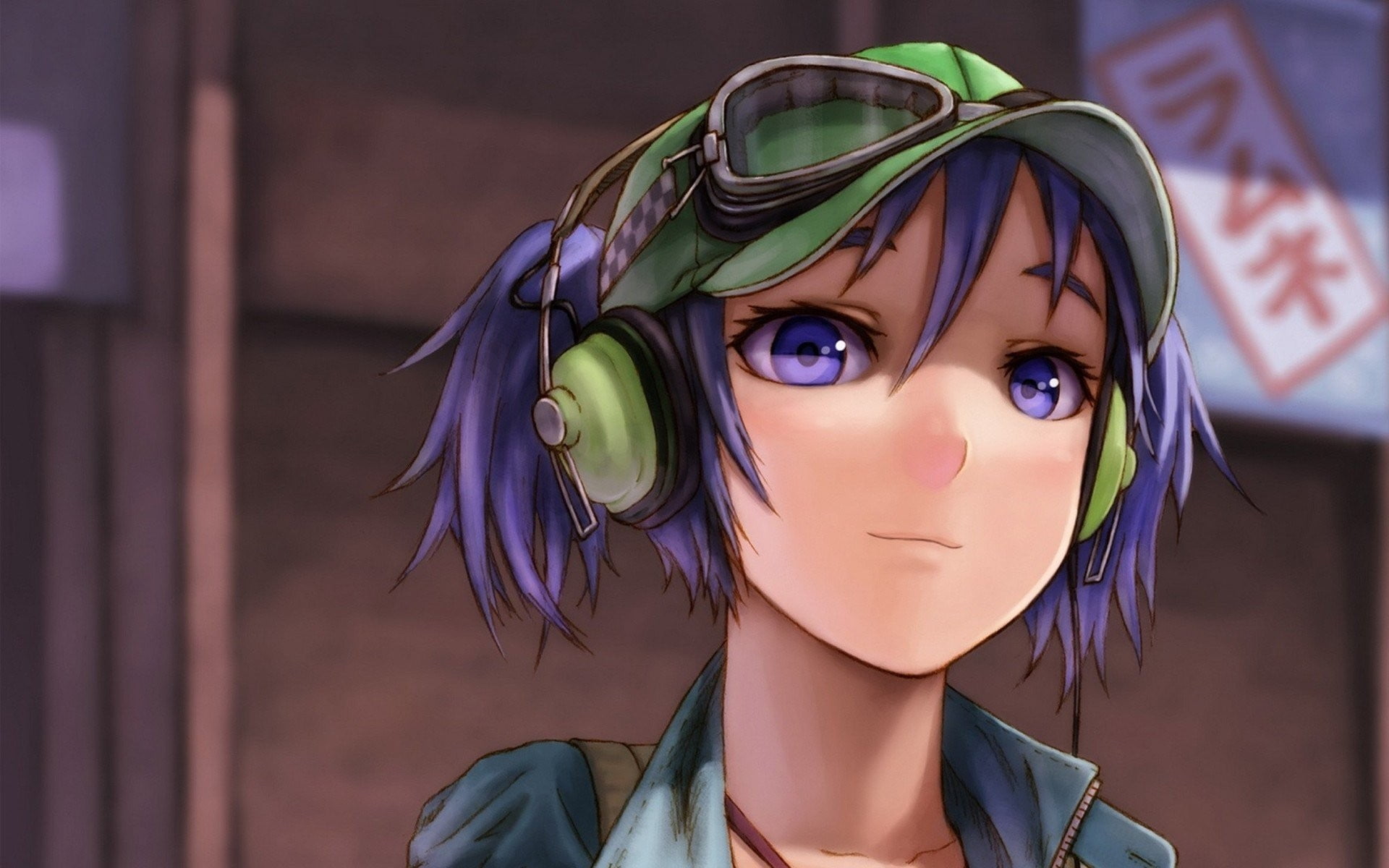 anime girls, young women, portrait, purple hair, Kawashiro Nitori, indoors, dyed hair, purple eyes, leisure activity, real people, focus on foreground, HD Wallpaper