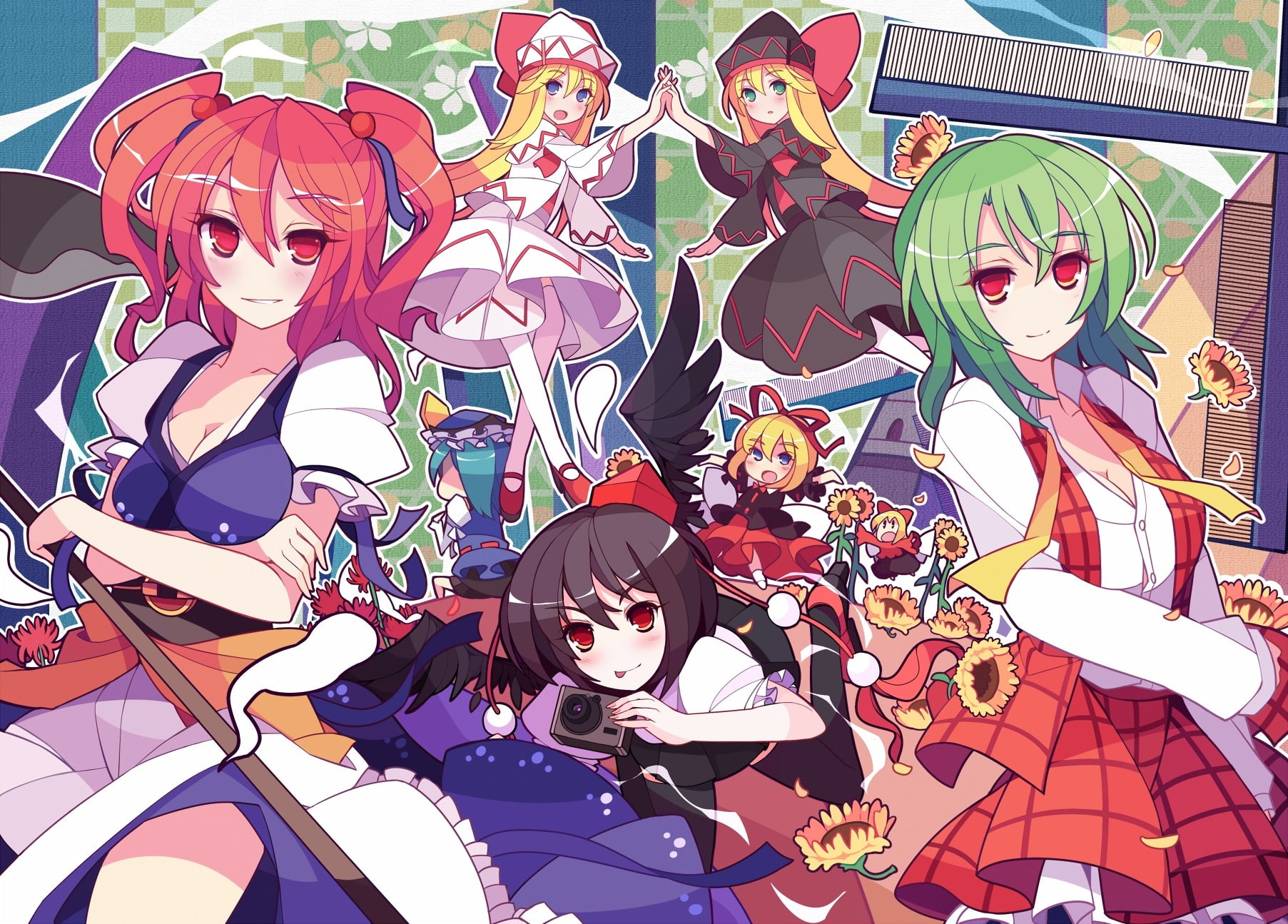 black, anime, anime girls, lily, lily black, medicine melancholy, girls, medicine, kazami yuuka, shameimaru aya, kazami, lily white, 1805x1295, onozuka komachi, HD Wallpaper