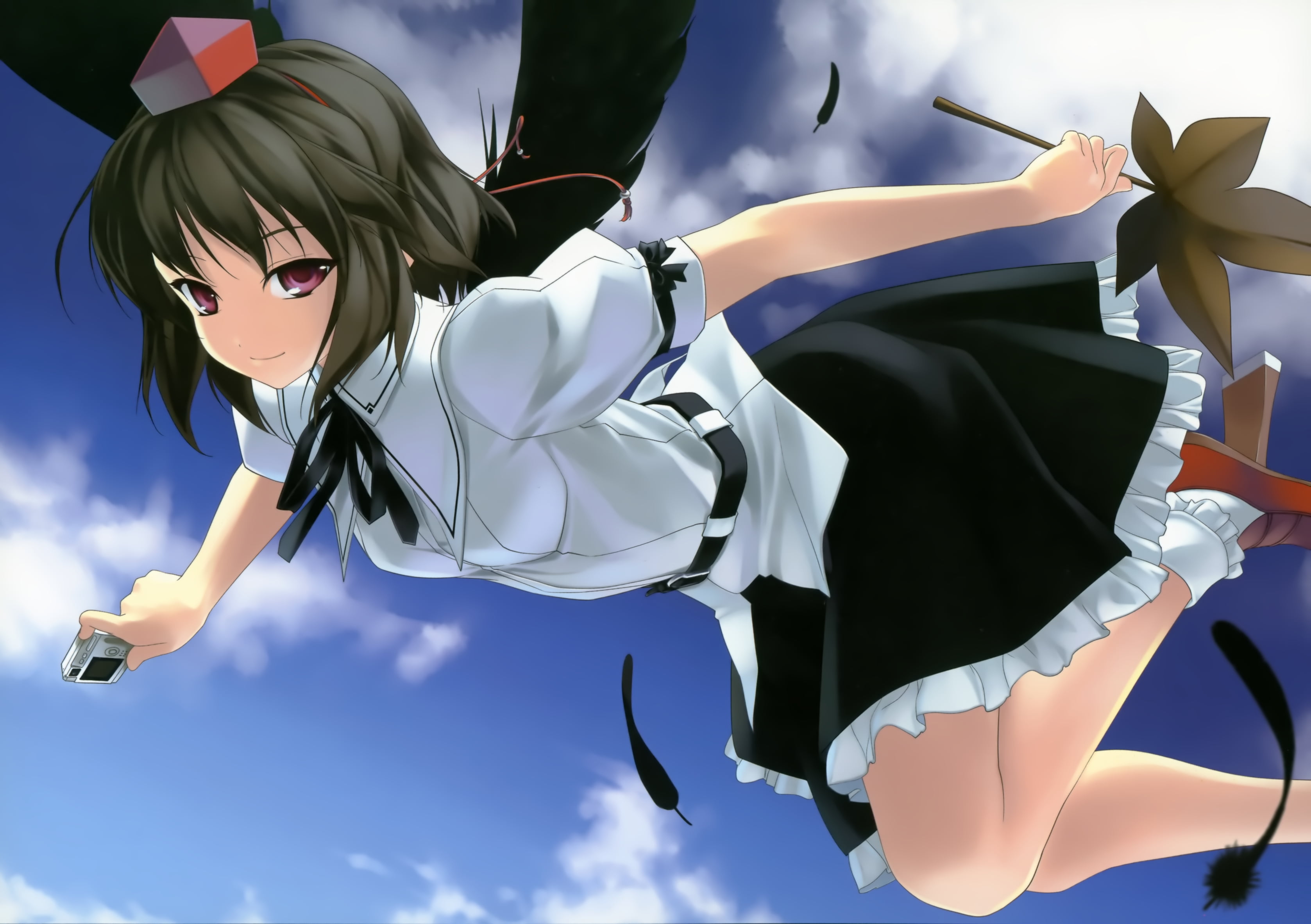 heroes, blue, illustration, lifestyles, superhero, sky, sport, flag, character, wings, white color, cape, uniform, low angle view, cartoon, shameimaru aya, HD Wallpaper