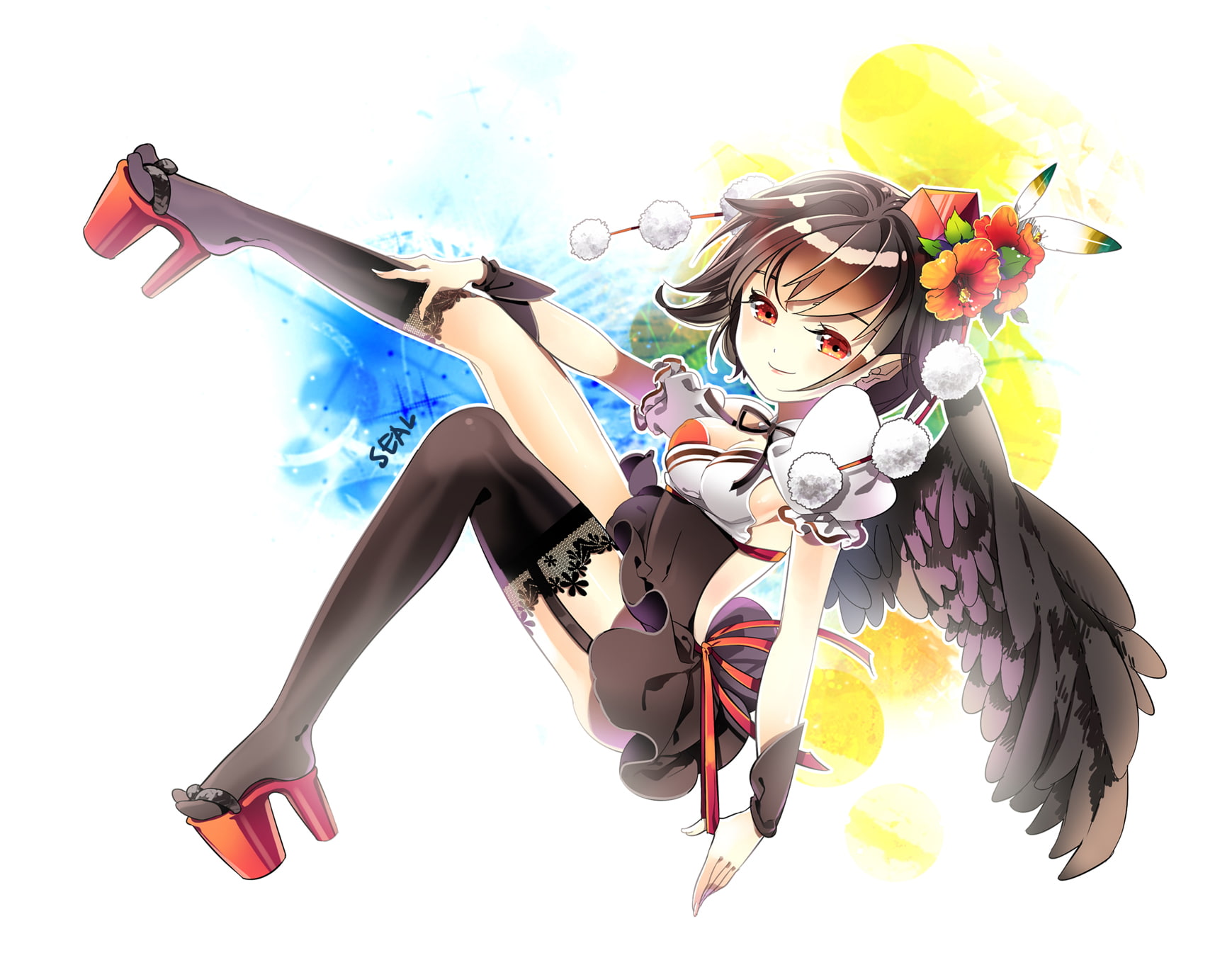 seal, 720P, touhou, shameimaru, aya, pukozin, HD Wallpaper