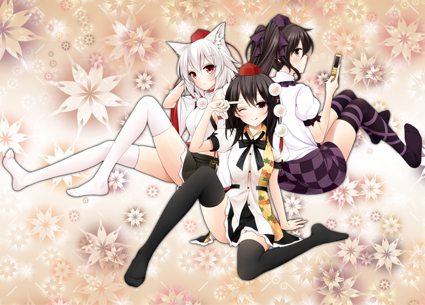 white, miku, hatate, hair, 720P, suzume, animal, inubashiri, black, himekaidou, phone, aya, wink, shameimaru, ears, momiji, thighhighs, touhou, HD Wallpaper