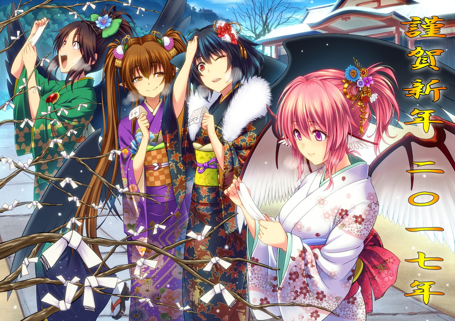 Anime, standing, choice, Utsuho Reiuji, creativity, Aya Shameimaru, Mystia Lorelei, real people, leisure activity, multi colored, 1080P, Touhou, three quarter length, HD Wallpaper