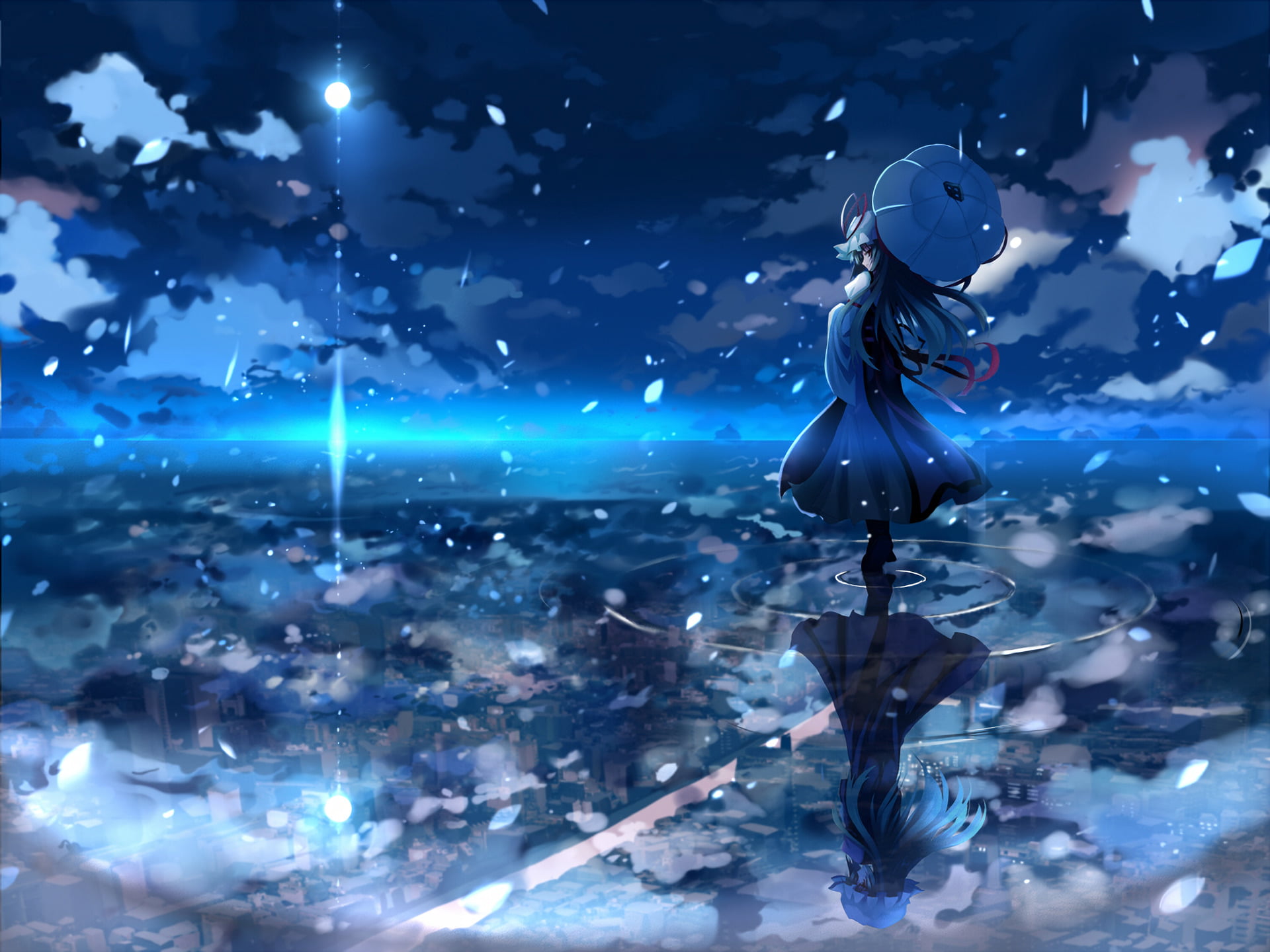 digital composite, illuminated, lighting equipment, beauty in nature, Anime, haired, 1080P, Touhou, character, no people, black, art and craft, arts culture and entertainment, HD Wallpaper