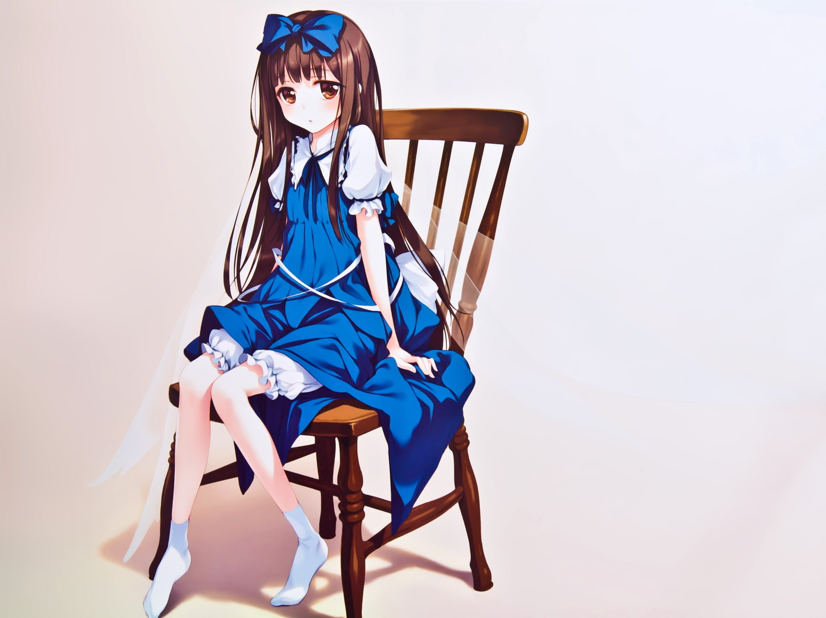 star, bloomers, hair, brown, socks, ke ta, bow, eyes, long, 720P, wings, dress, sapphire, scan, touhou, HD Wallpaper