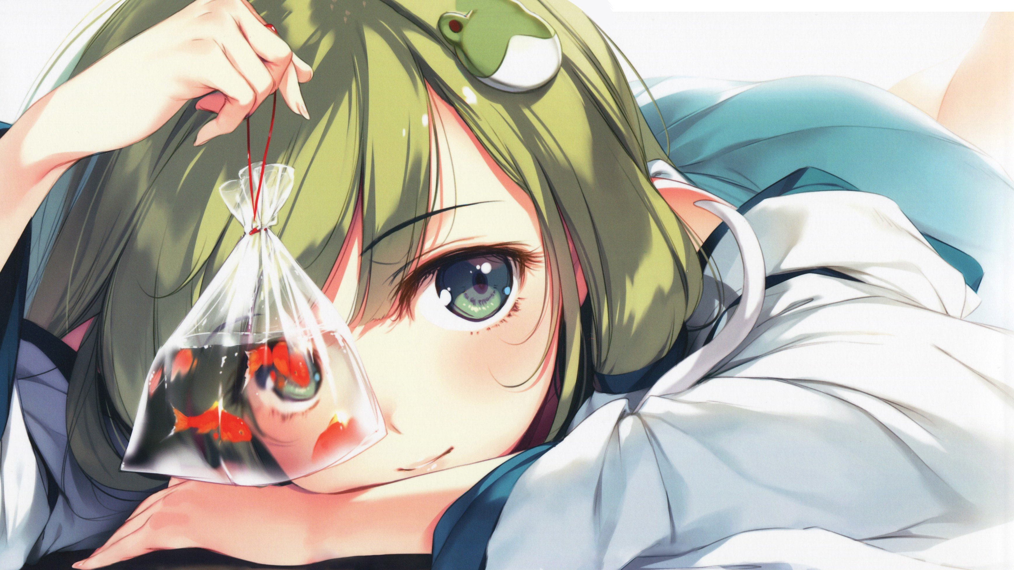 Anime Girls, ta, 2K, Anime girl with green hair, ke, HD Wallpaper