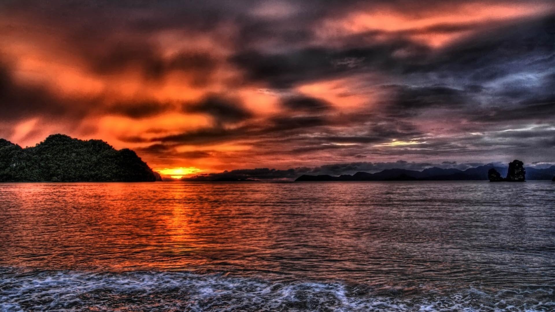 beautiful, sunset, boulders, hdr, 1080P, 3d and abstract, beach, HD Wallpaper