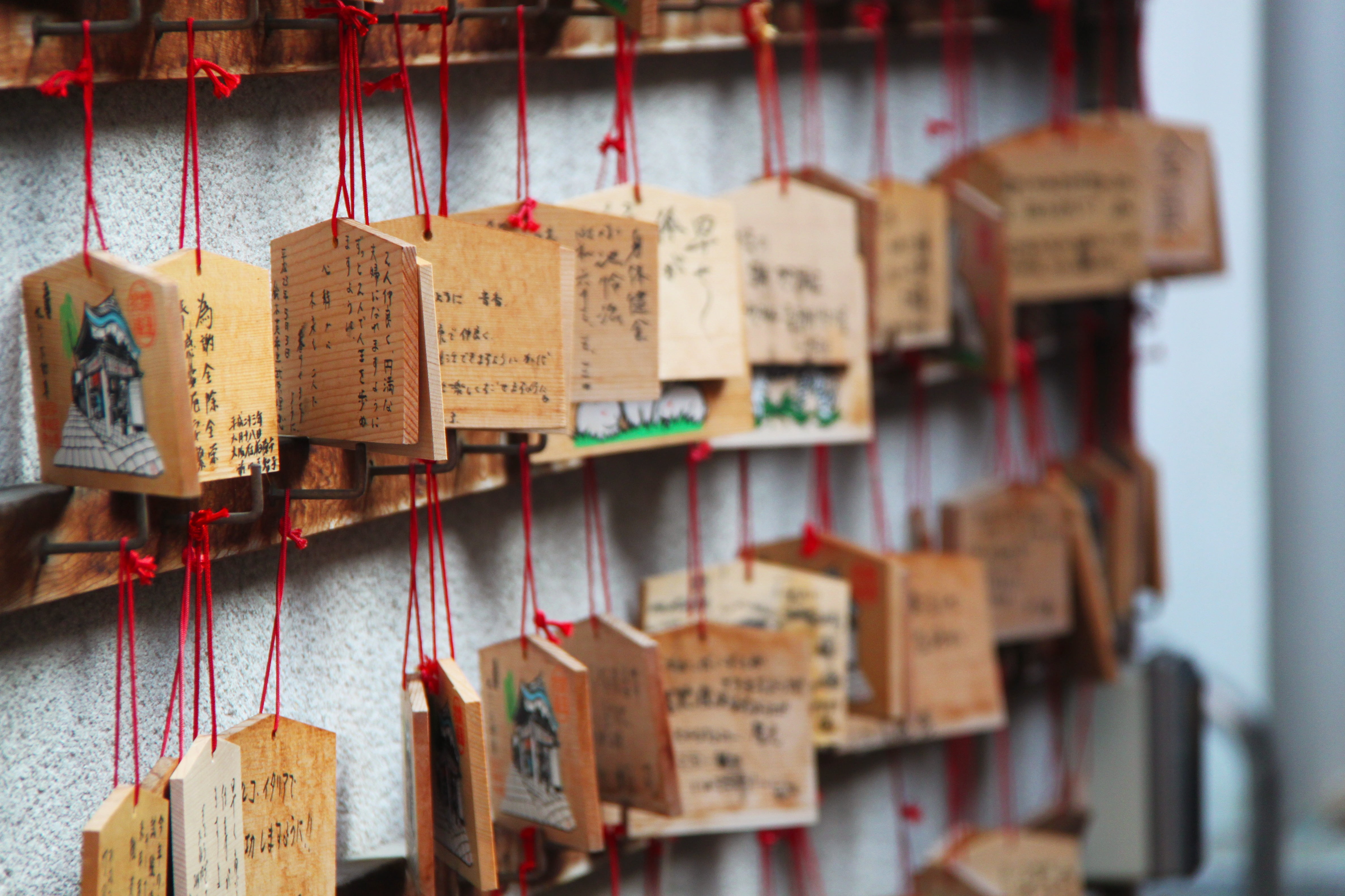 day, large group of objects, wooden plates, script, travel, 4K, belief, hope - concept, tourist, wood, sightseeing, temple, communication, built structure, HD Wallpaper