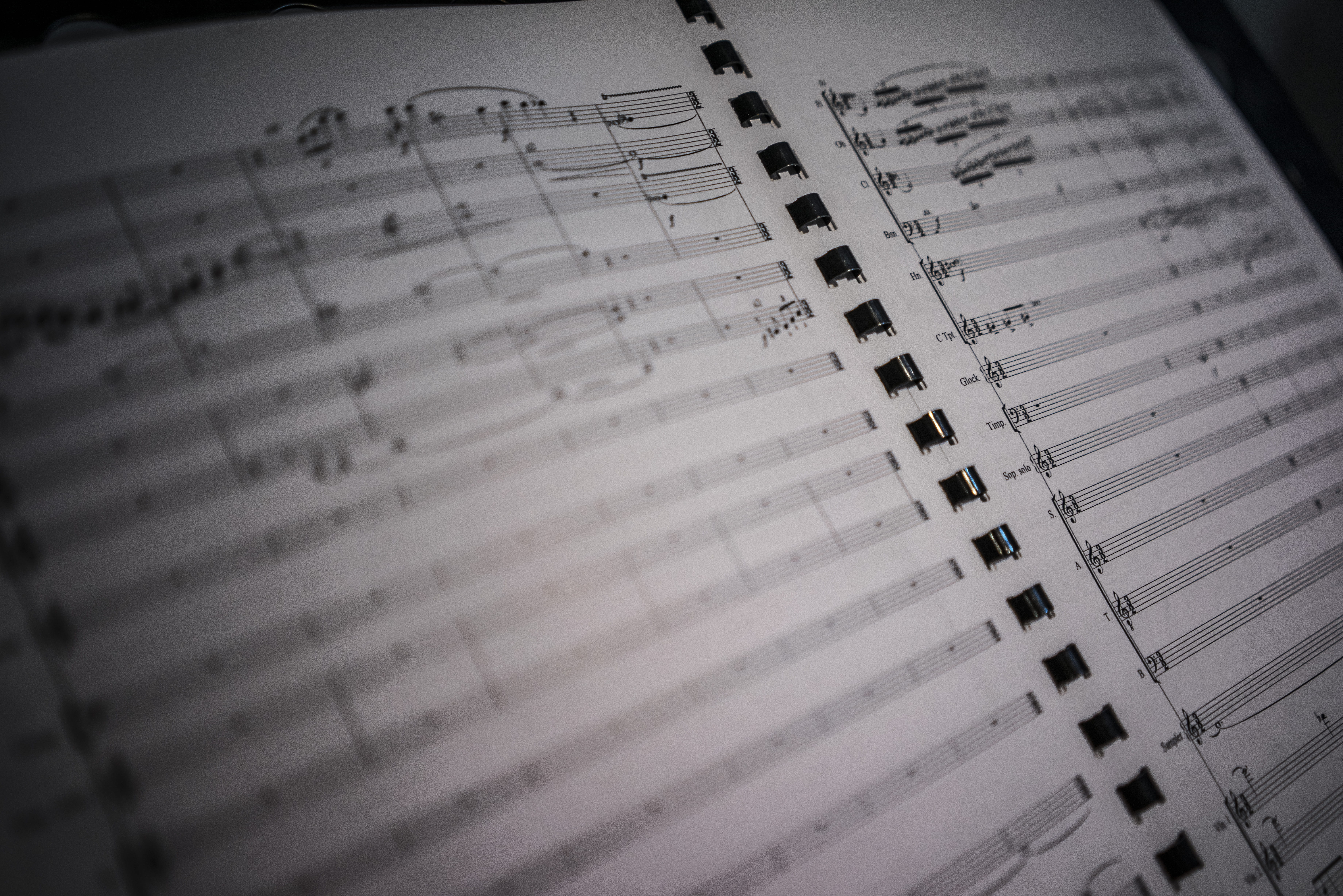 musical equipment, paper, close-up, black and white, music, selective focus, high angle view, backgrounds, book, publication, arts culture and entertainment, HD Wallpaper
