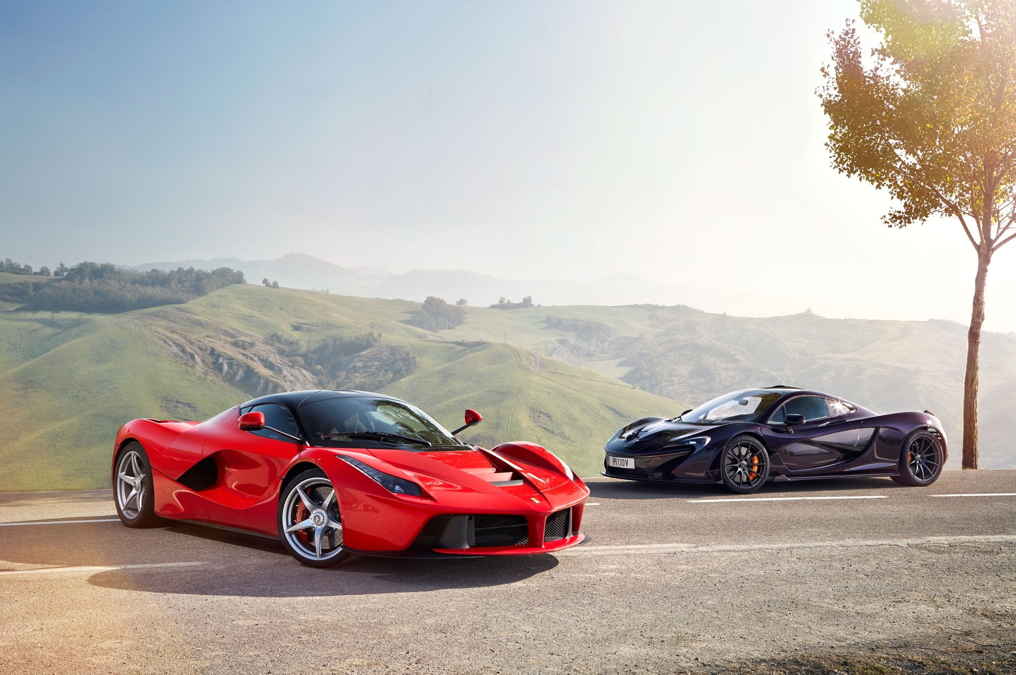sports utility vehicle, shiny, tree, alloy Wheel, performance Car, two, clear sky, motor Vehicle, driving, Power, sunlight, Supercars, speed, plant, technology, HD Wallpaper