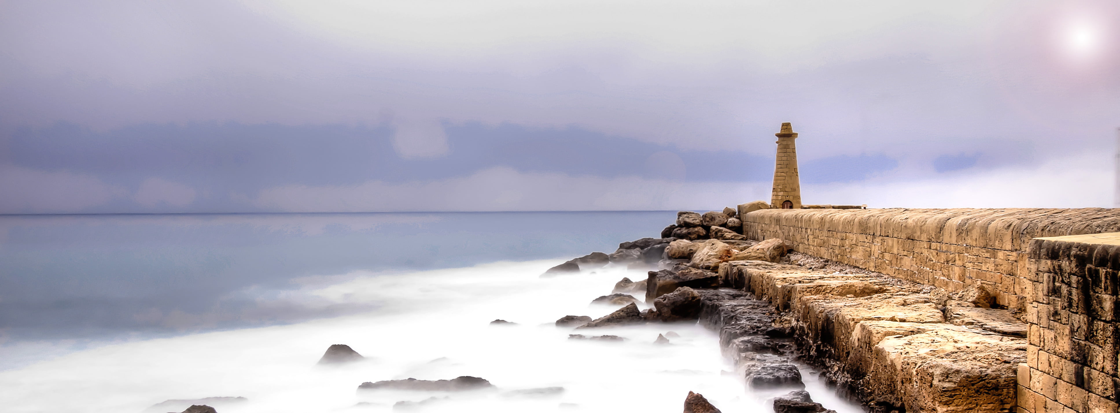 coastline, near, Lighthouse, body of water, Lonely, Sea, beauty, body, nature, Cyprus, seascape, concrete, 4K, beacon, harbour, Sunrise, tower, brown, HD Wallpaper