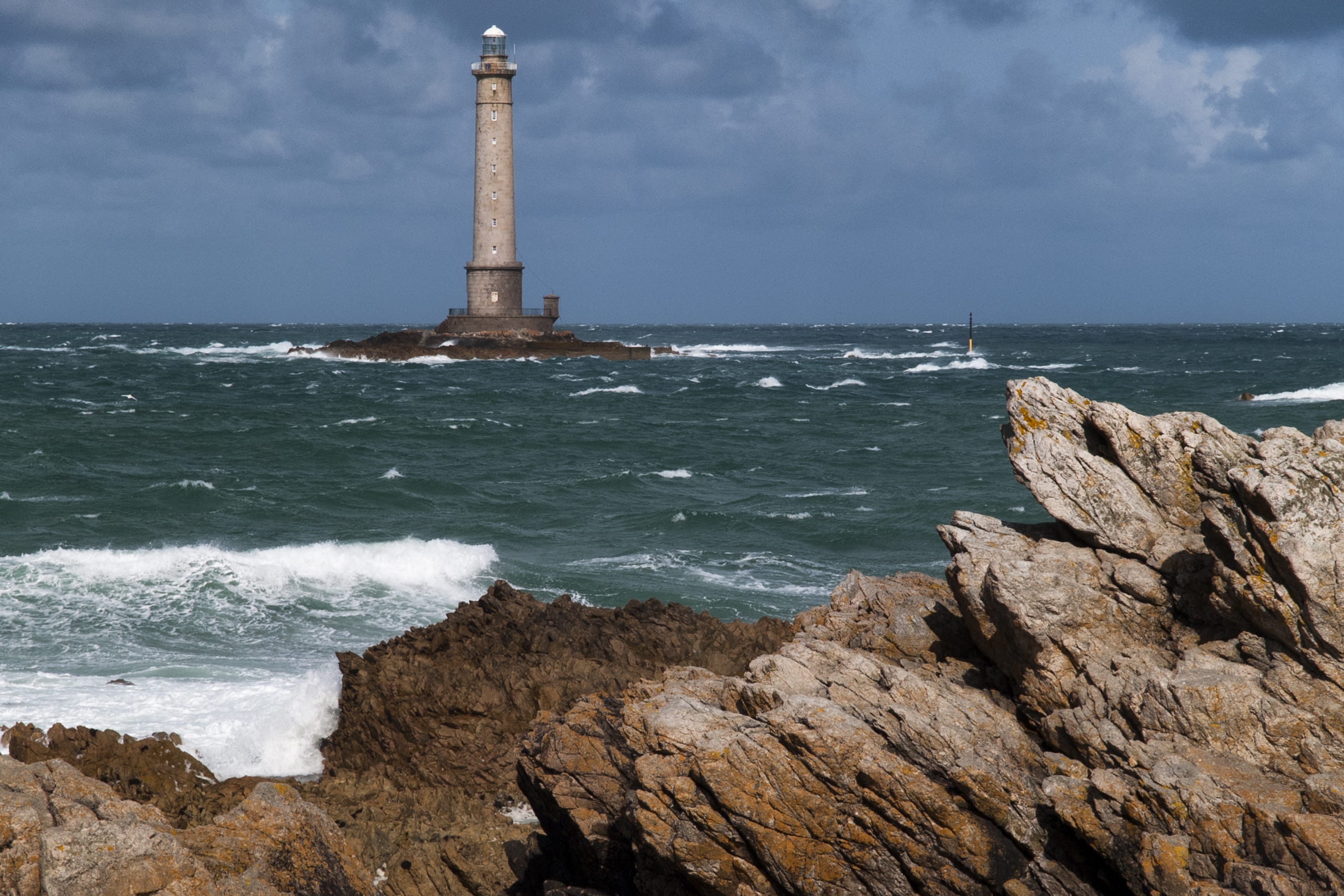 near, lighthouse, gray, photography, rough sea, guidance, island, cloud - sky, sky, land, rocky shore, nature, architecture, day, no people, ocean, tower, HD Wallpaper