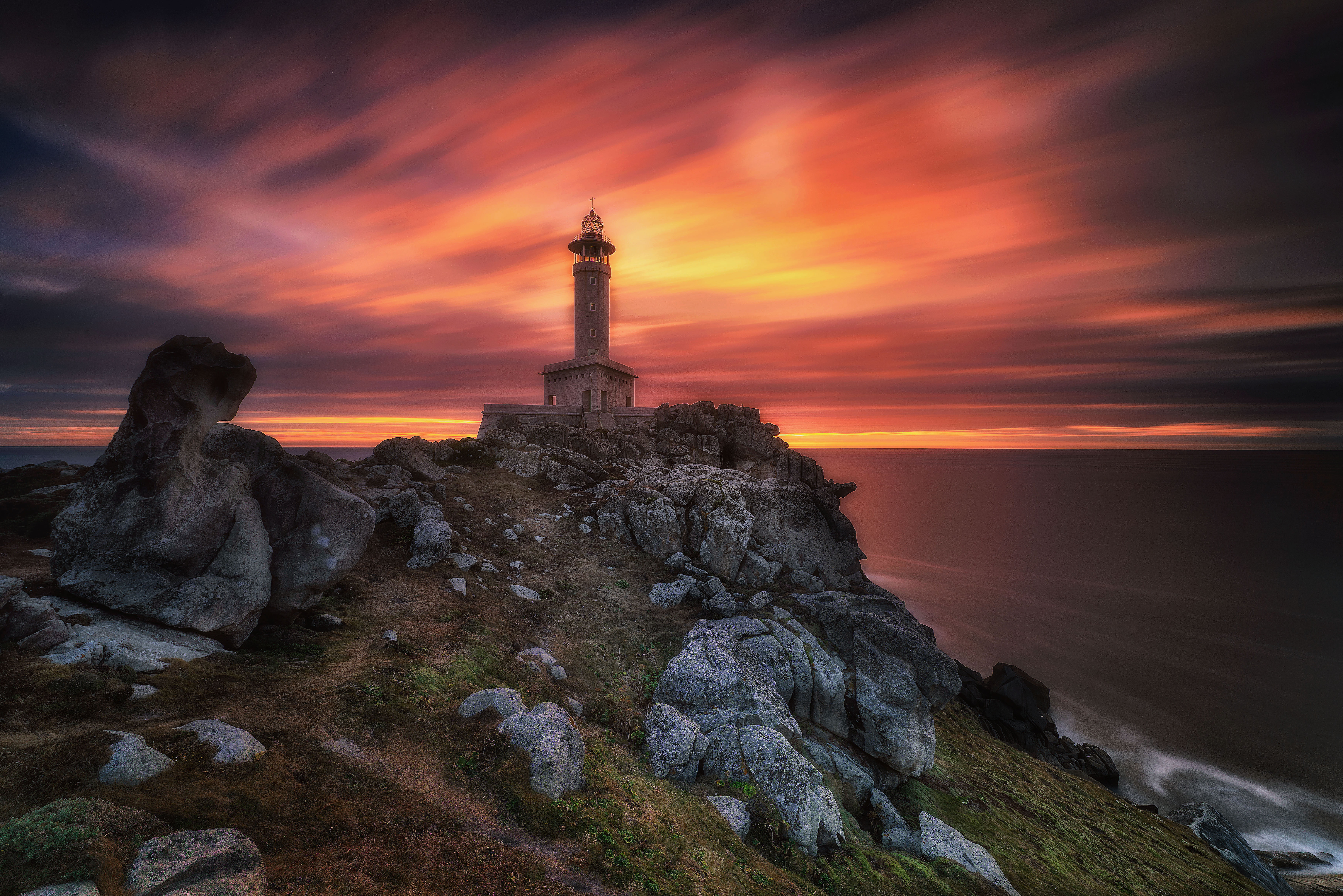 sky, seascape, lighthouse, sea, amazing, flickr, near, photo, live, wow, beautiful, fire, travel  photography, sunrise, faros, coastline, nature, clouds, HD Wallpaper