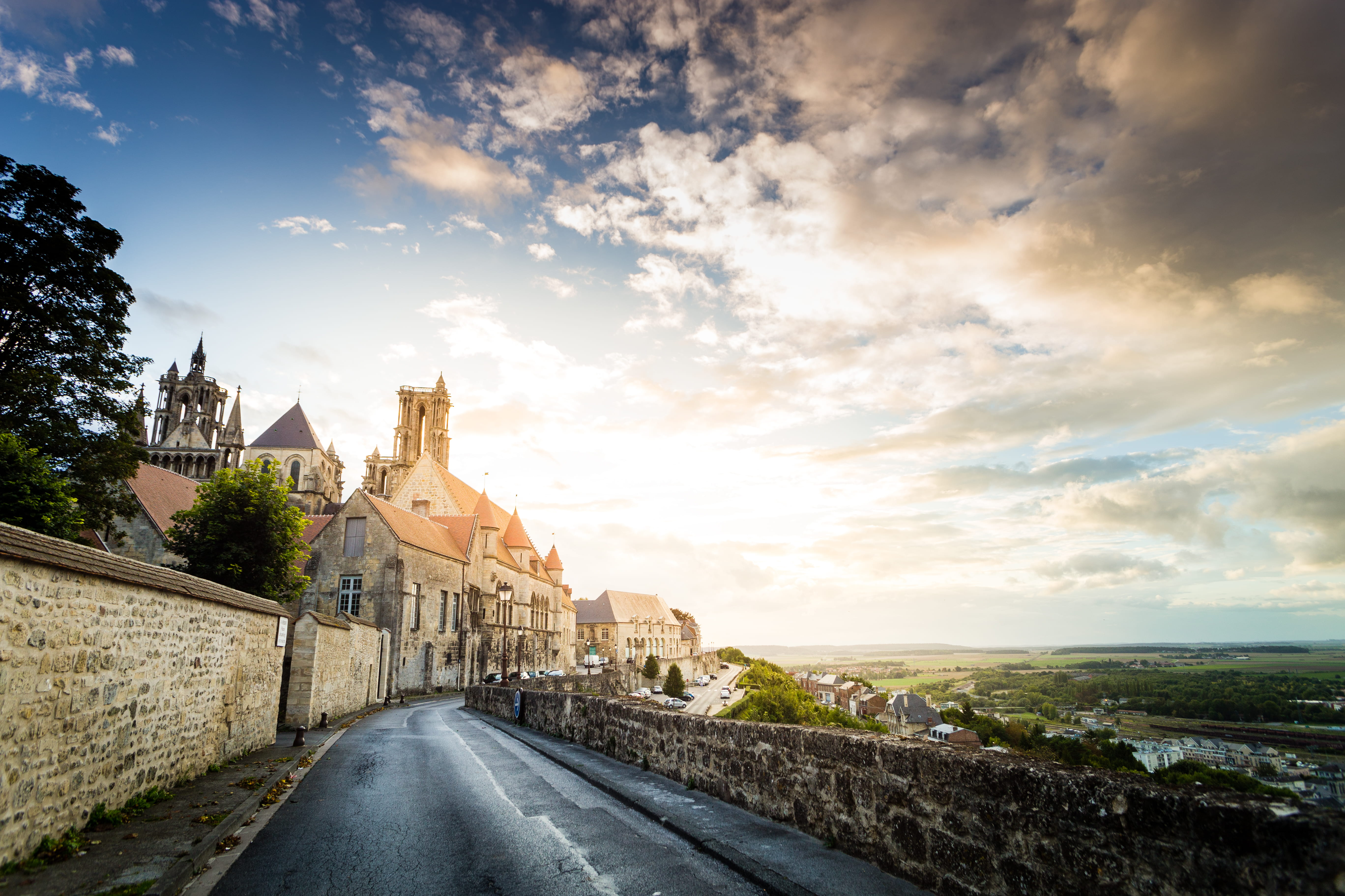 castle, street, road, built structure, daytime, church, red, sea, gray, asphalt, photo, nature, coastline, tourism, sky, tamron, the way forward, transportation, HD Wallpaper
