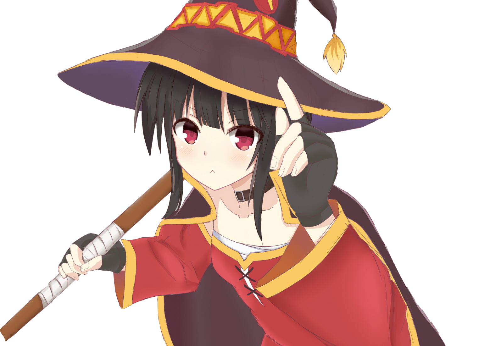 studio shot, nature, cut out, anime girls, men, red dress, Megumin, dark hair, anime, loli, human representation, red eyes, toy, white skin, simple background, HD Wallpaper