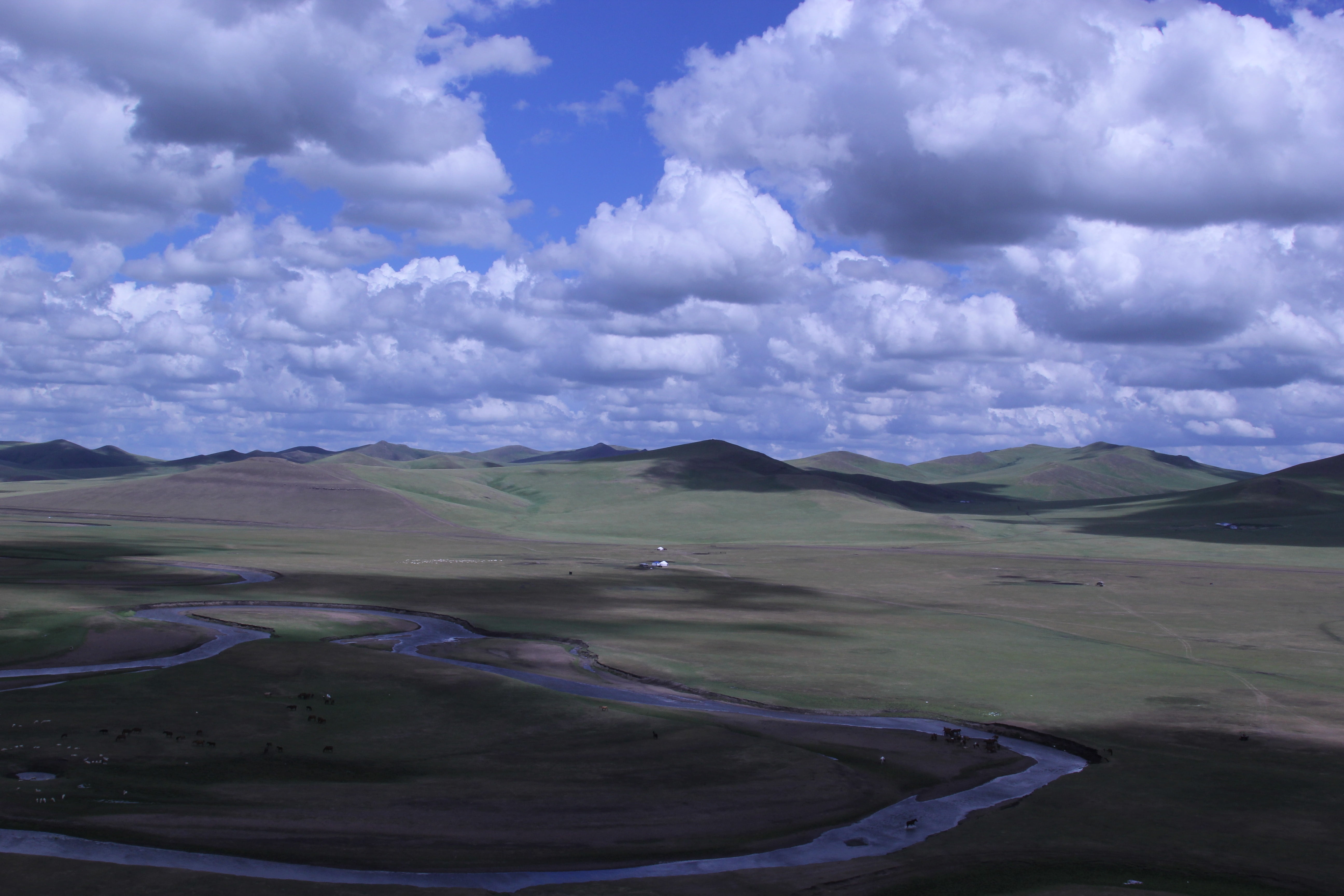 tranquil scene, tranquility, scenics - nature, cloud - sky, beauty in nature, landscape, inner mongolia, volcanic landscape, water, day, blue sky, environment, HD Wallpaper