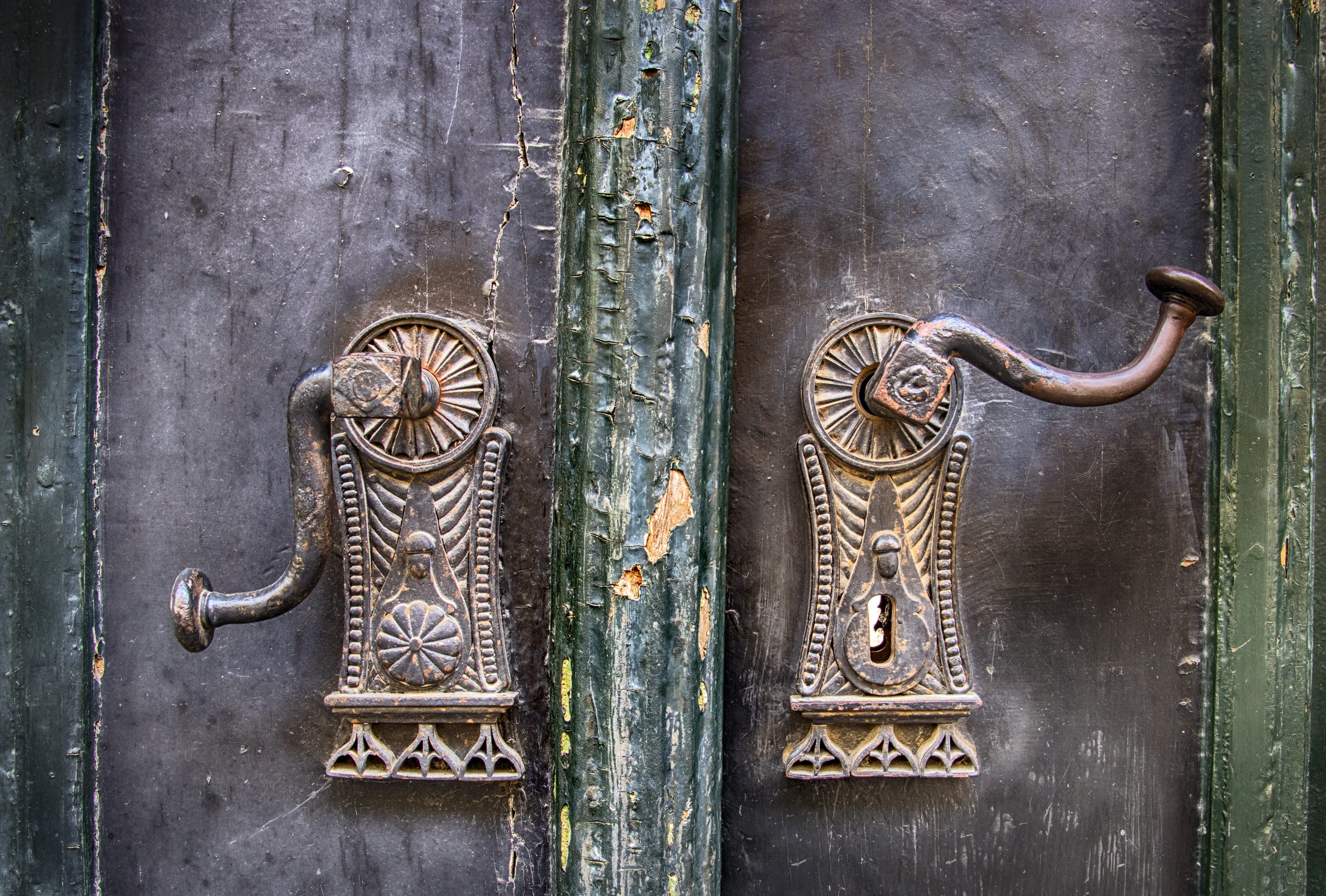 door, gate, creativity, day, rusty, old, protection, art and craft, ornate, outdoors, safety, craft, 5K, security, pattern, closed, wood - material, design, HD Wallpaper