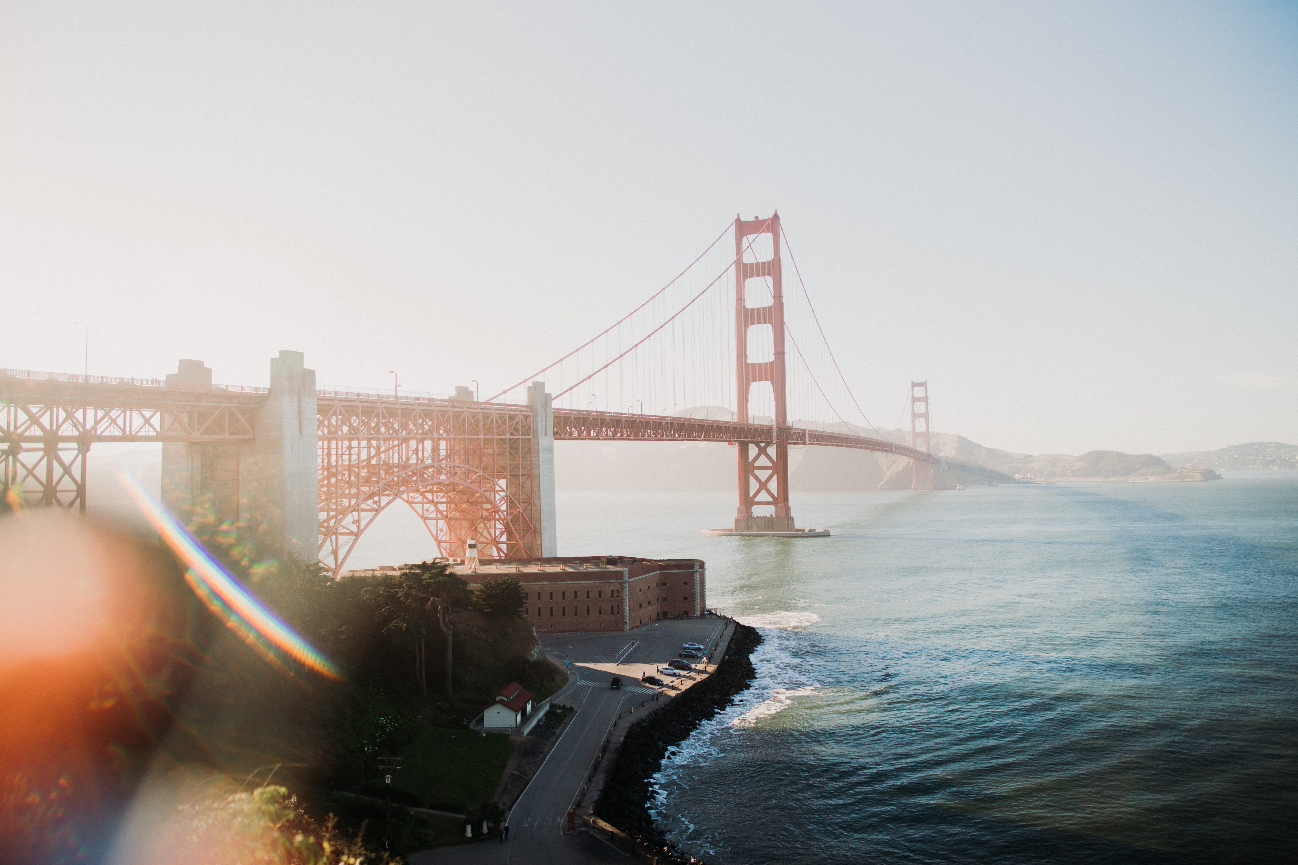 travel, nature, golden, copy space, suspension bridge, connection, sky, clear sky, golden gate bridge, bridge - man made structure, bay, california, sun, HD Wallpaper