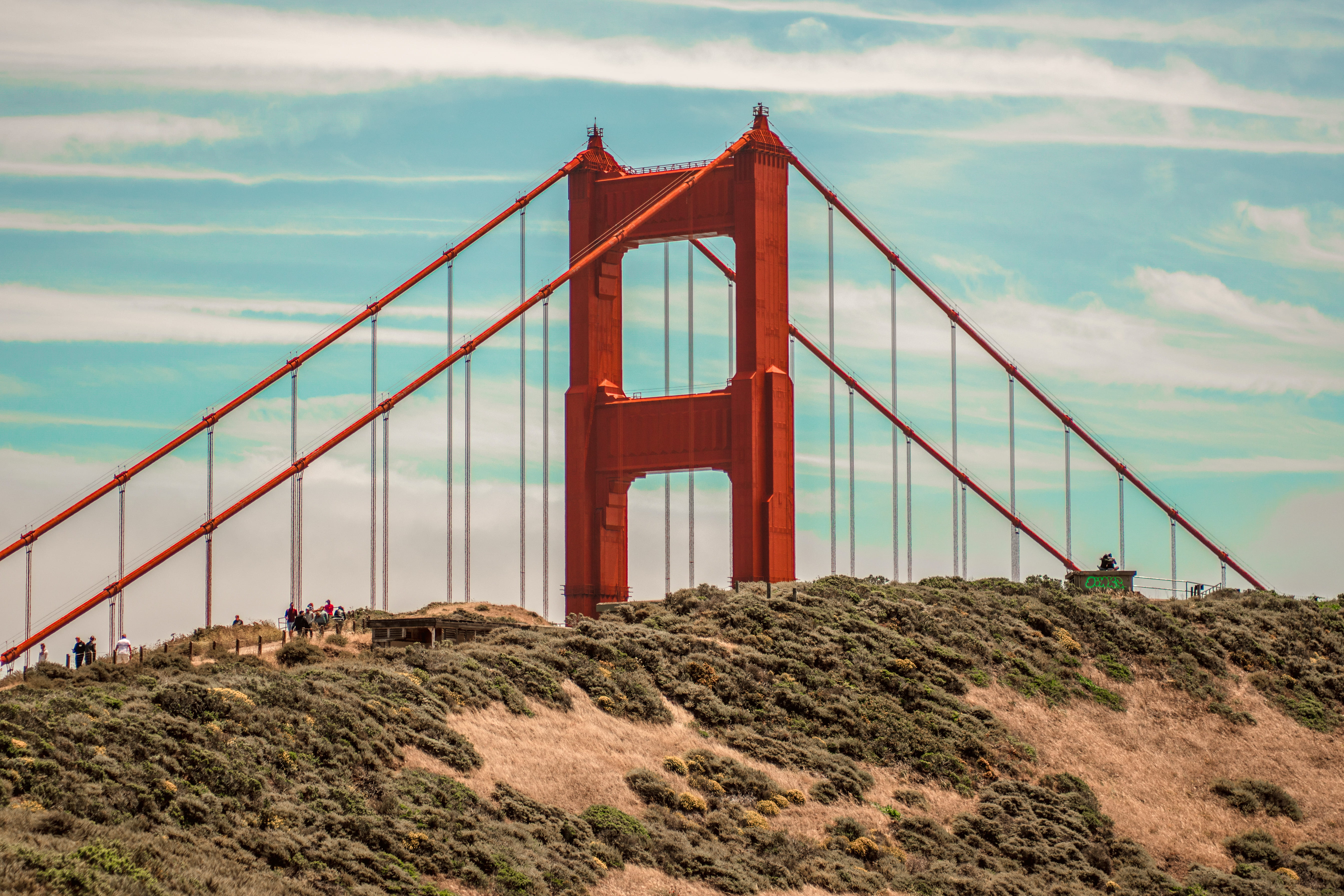5K, detail, orange, bridge - man made structure, day, top view, nature, bridge, architecture, francisco, daytime, san, golden, californium, hill side, HD Wallpaper