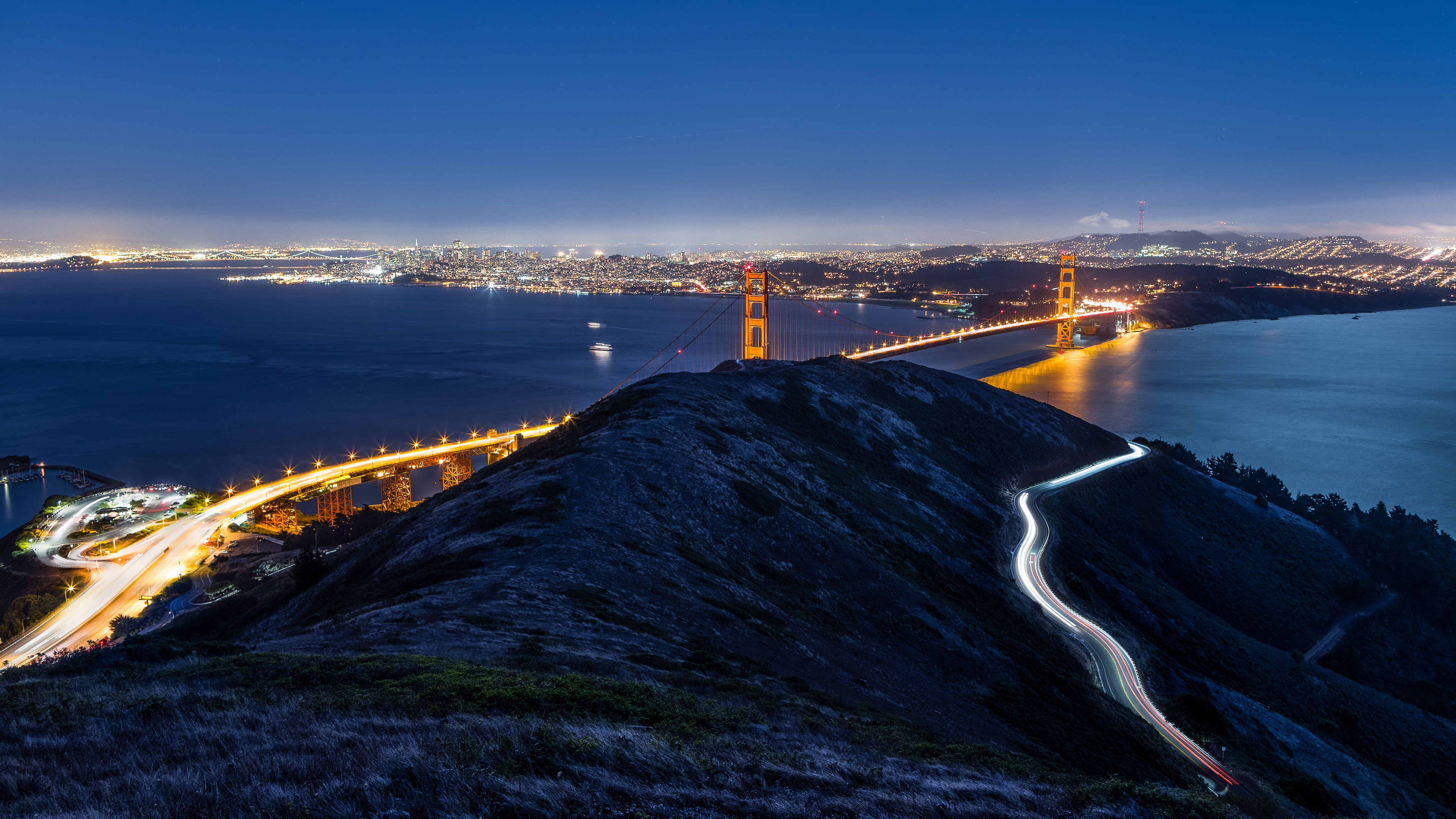 bay  bridge, sea, bridge  california, san Francisco County, city lights, Bridge  River, california  city, River  San, roads, architecture, arches, Hill, HD Wallpaper