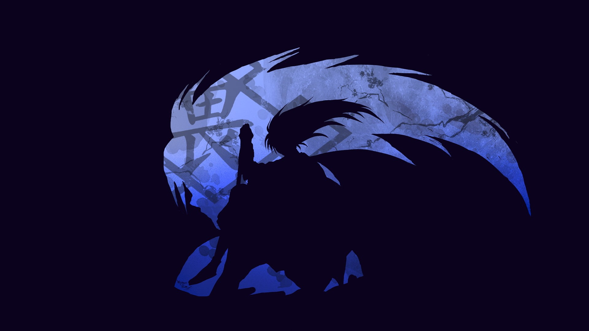 fish, adult, black background, Nura Rikuo, silhouette, 1080P, copy space, emotion, dark, blue, unrecognizable person, studio shot, creativity, night, people, HD Wallpaper