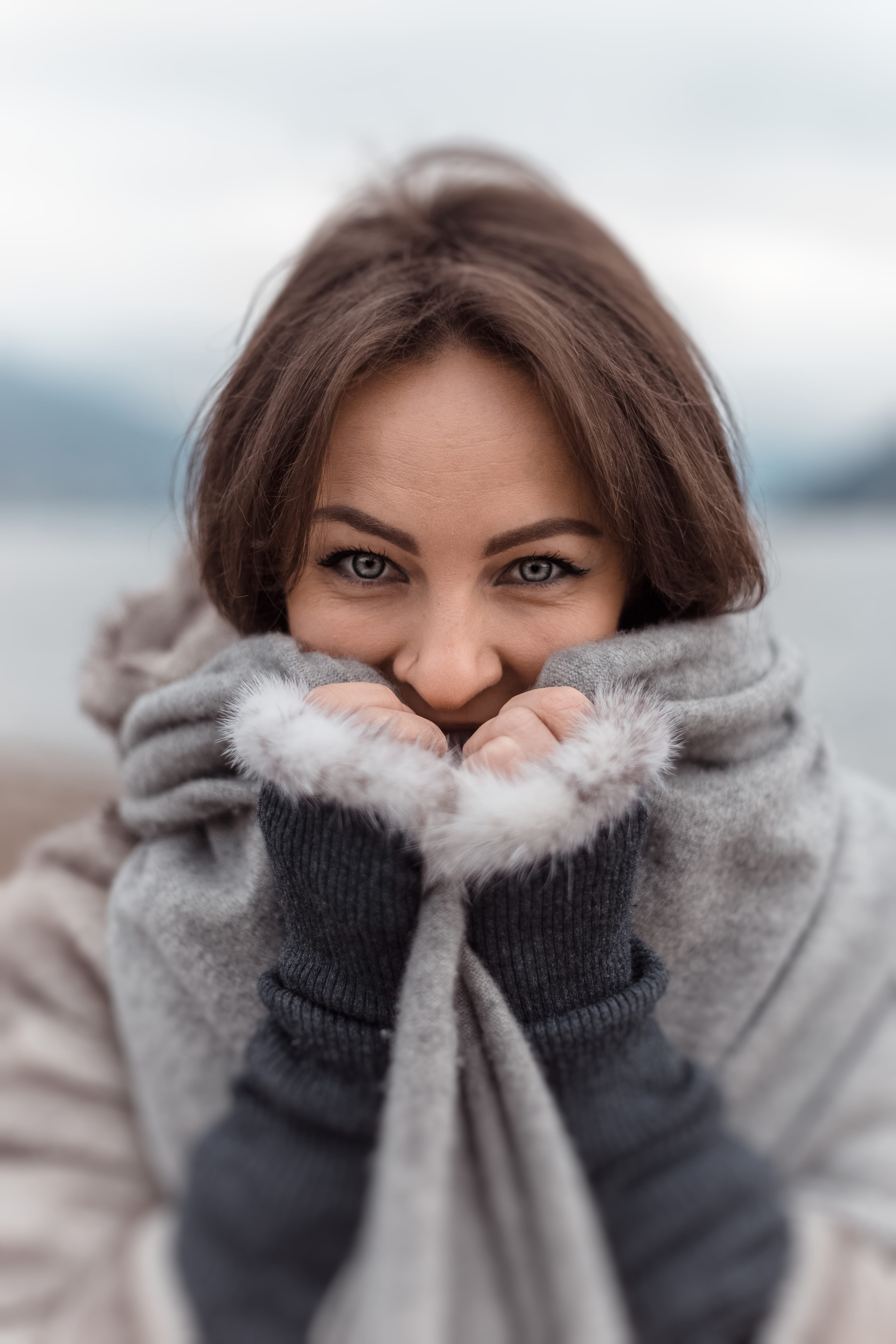 beautiful, adorable, photoshoot, young adult, looking at camera, young women, warm clothing, one person, clothing, sweater, attractive, wearing, warmly, Phone HD Wallpaper