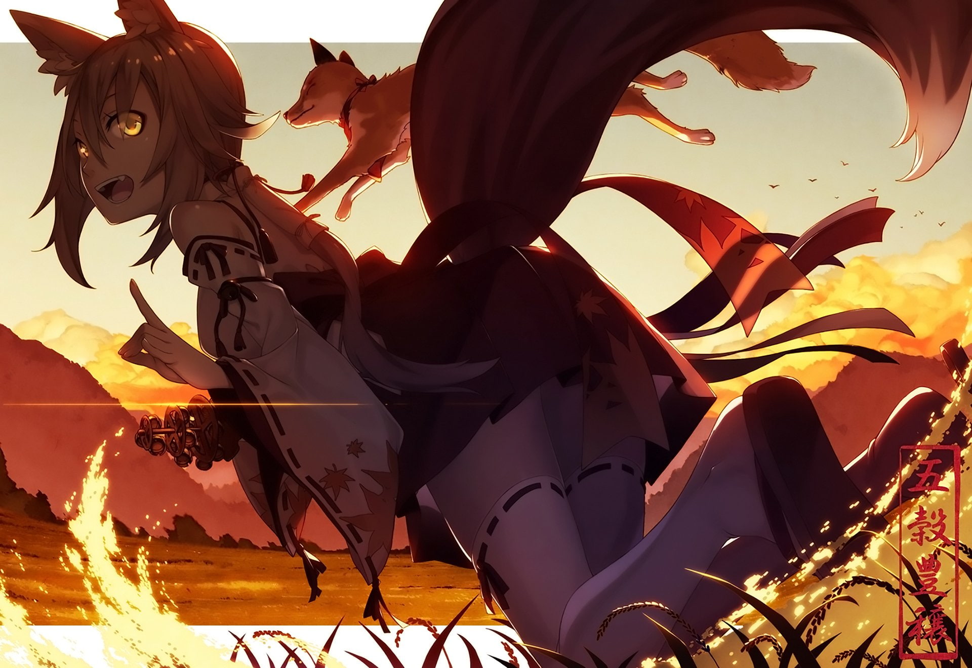 1080P, Girl, Cat, Tail, Anime, Japanese Clothes, Original, Nekomimi, HD Wallpaper