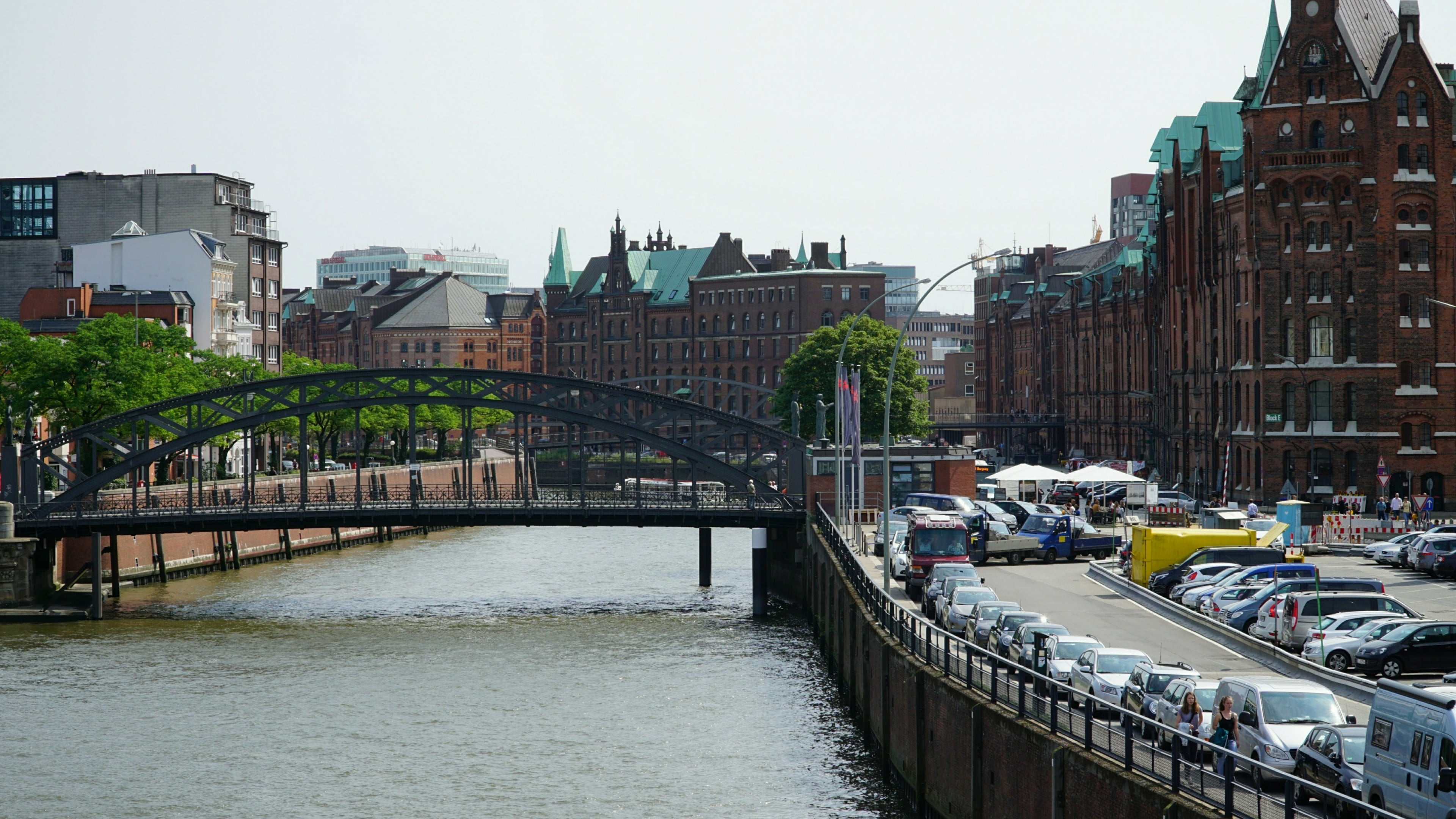 day, connection, architecture, germany, travel destinations, canal, building, mode of transportation, city, speicherstadt, built structure, waterway, hamburg, HD Wallpaper