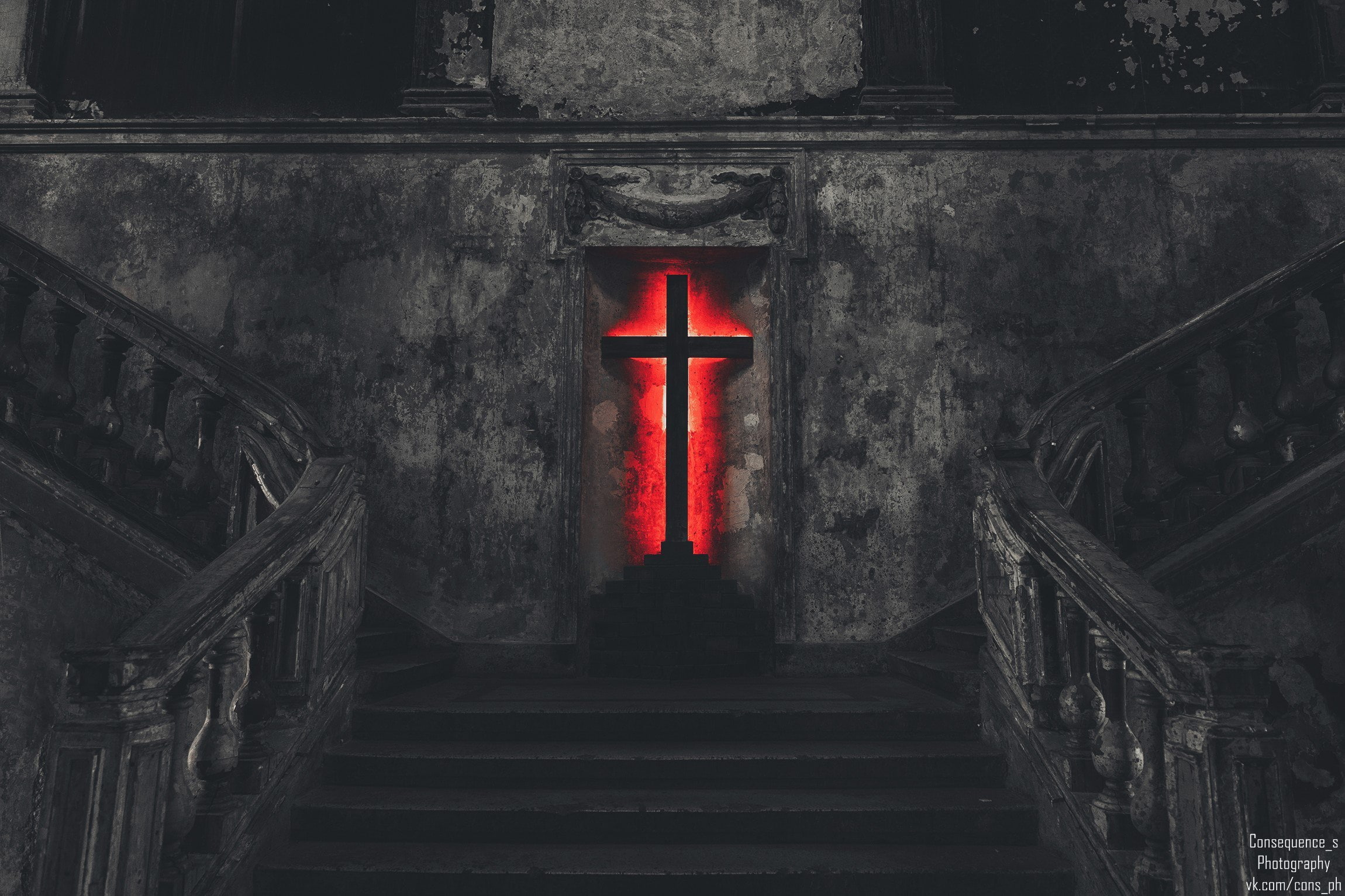 architecture, day, selective coloring, railing, direction, cross, stairs, the past, 1080P, architectural column, no people, religion, history, outdoors, HD Wallpaper