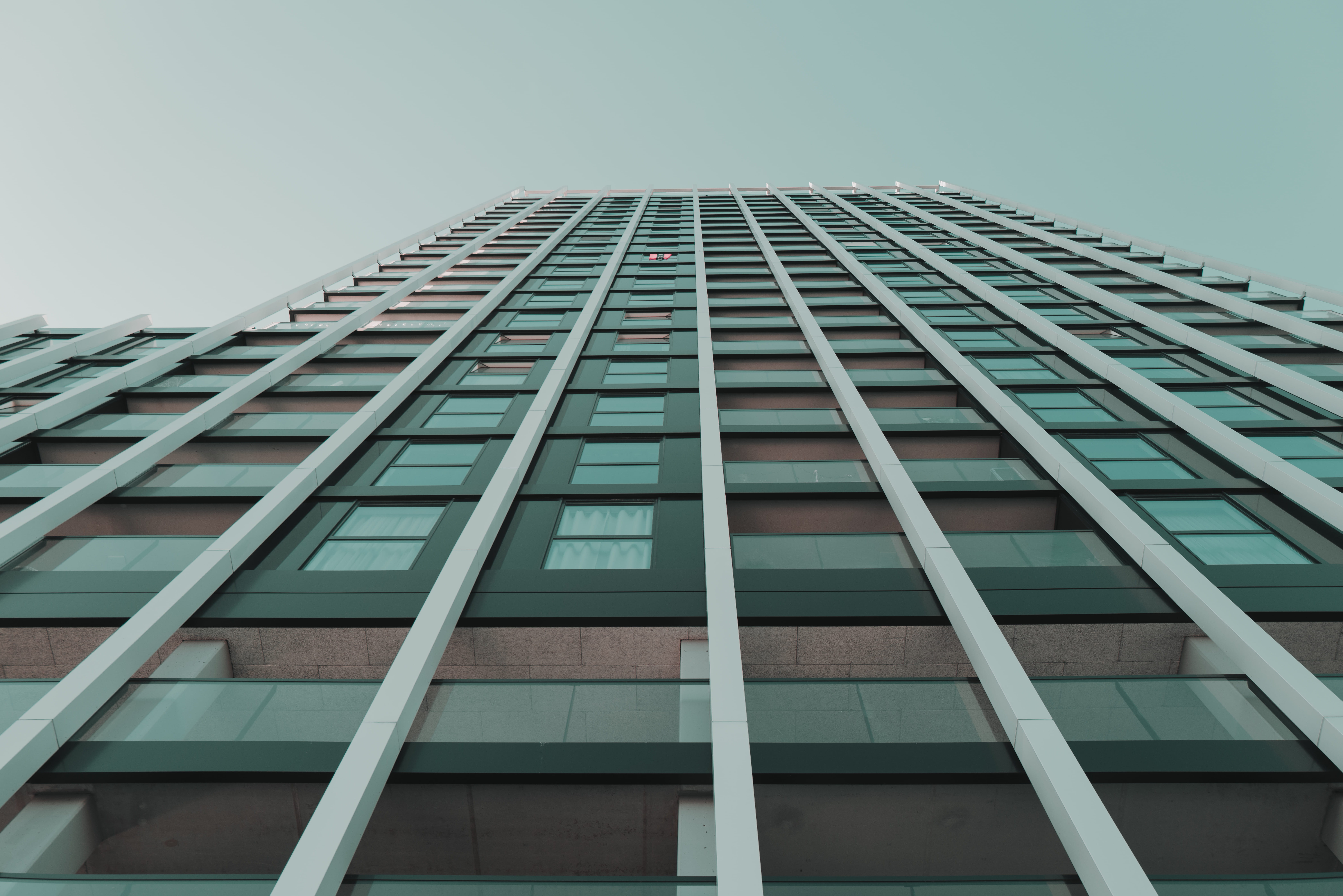geometric, nature, tower, facade, outdoors, netherlands, high rise, clear sky, low angle view, solar panels, apartment building, abstract, amsterdam, tall - high, HD Wallpaper
