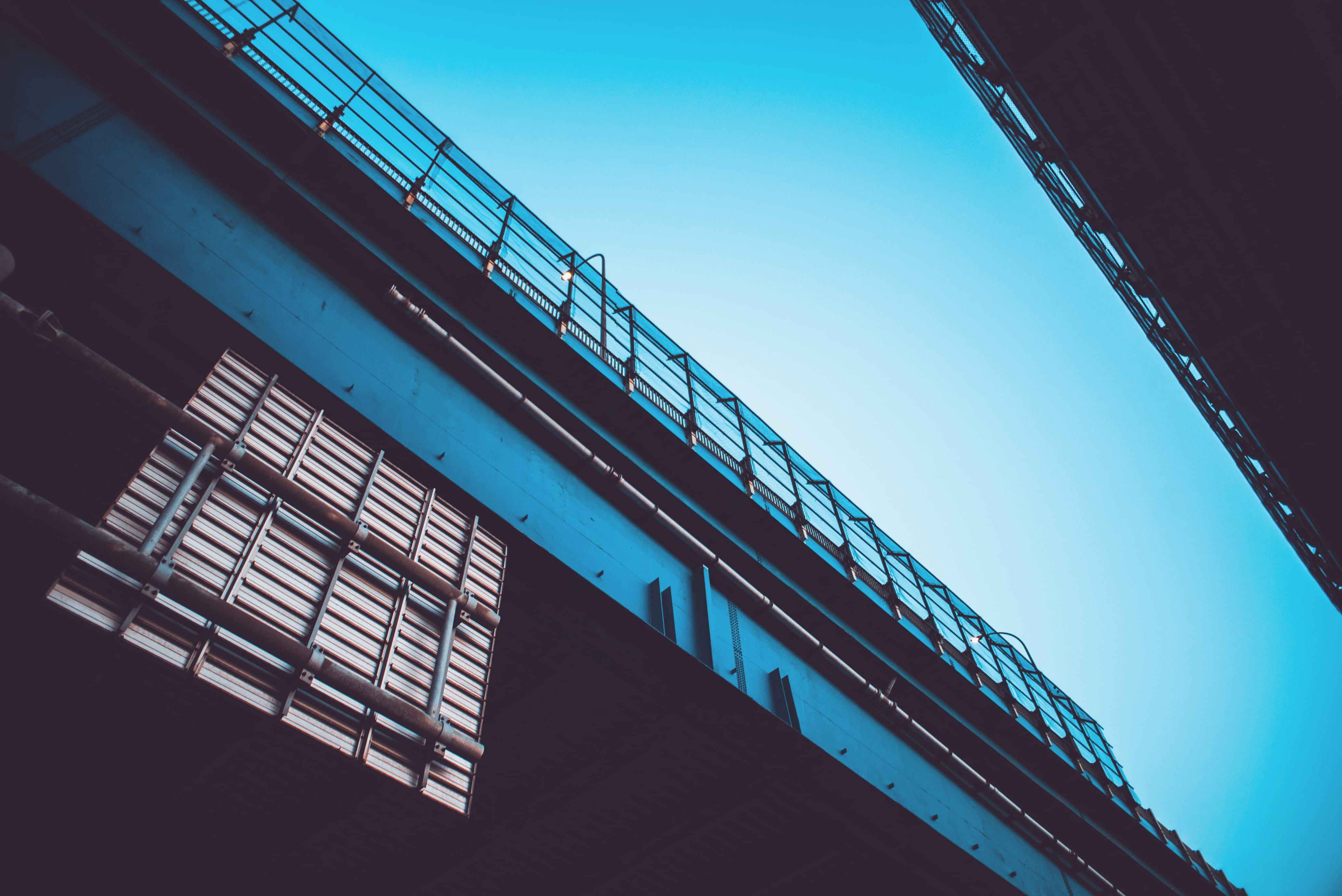metal, transportation, street, summer, bridge, sky, city, blue sky, directly below, eyüp, 4K, evening, before sunset, outdoors, sign, cool, copy space, HD Wallpaper