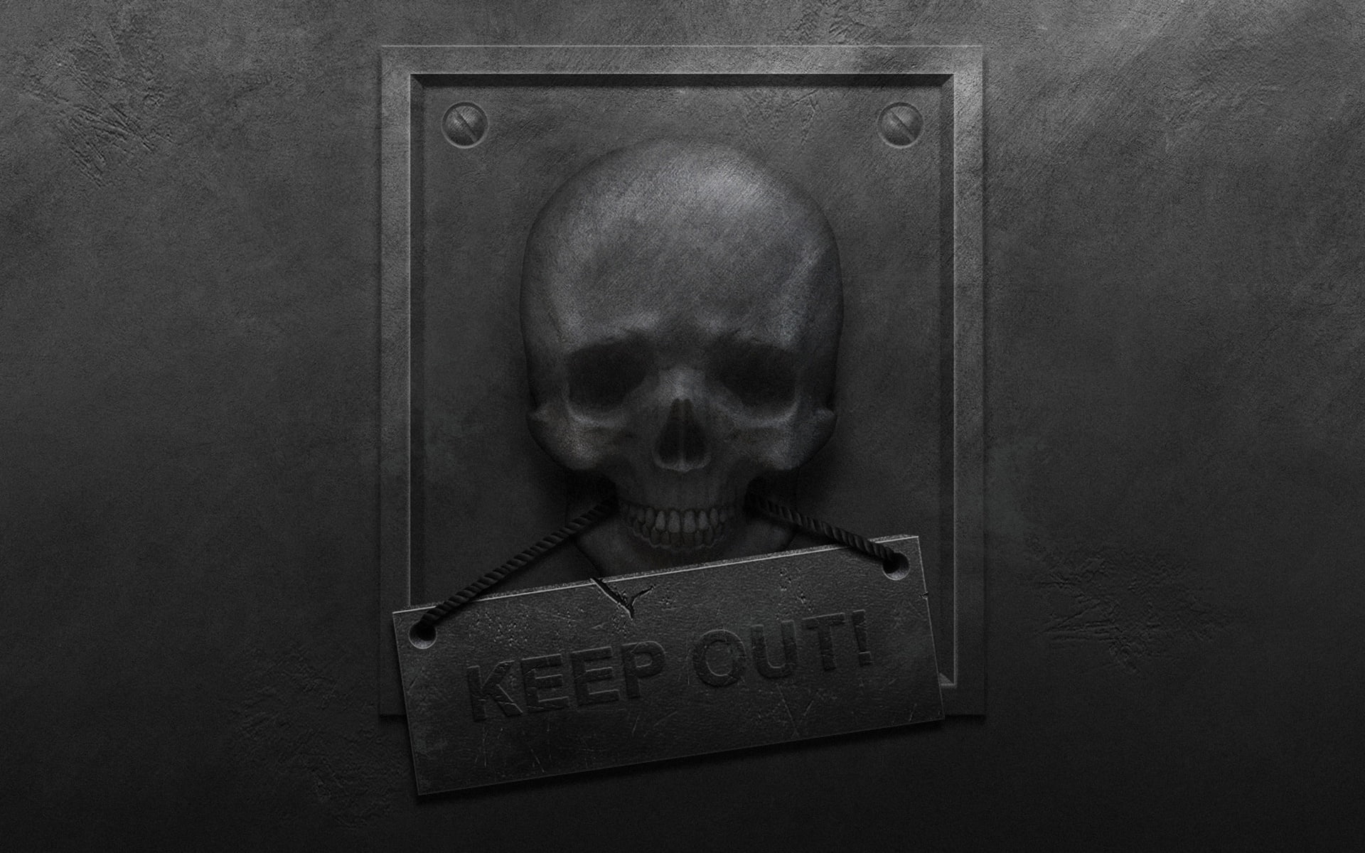 metal, 1080P, plate, danger, keep out, wall, skull, roughness, HD Wallpaper