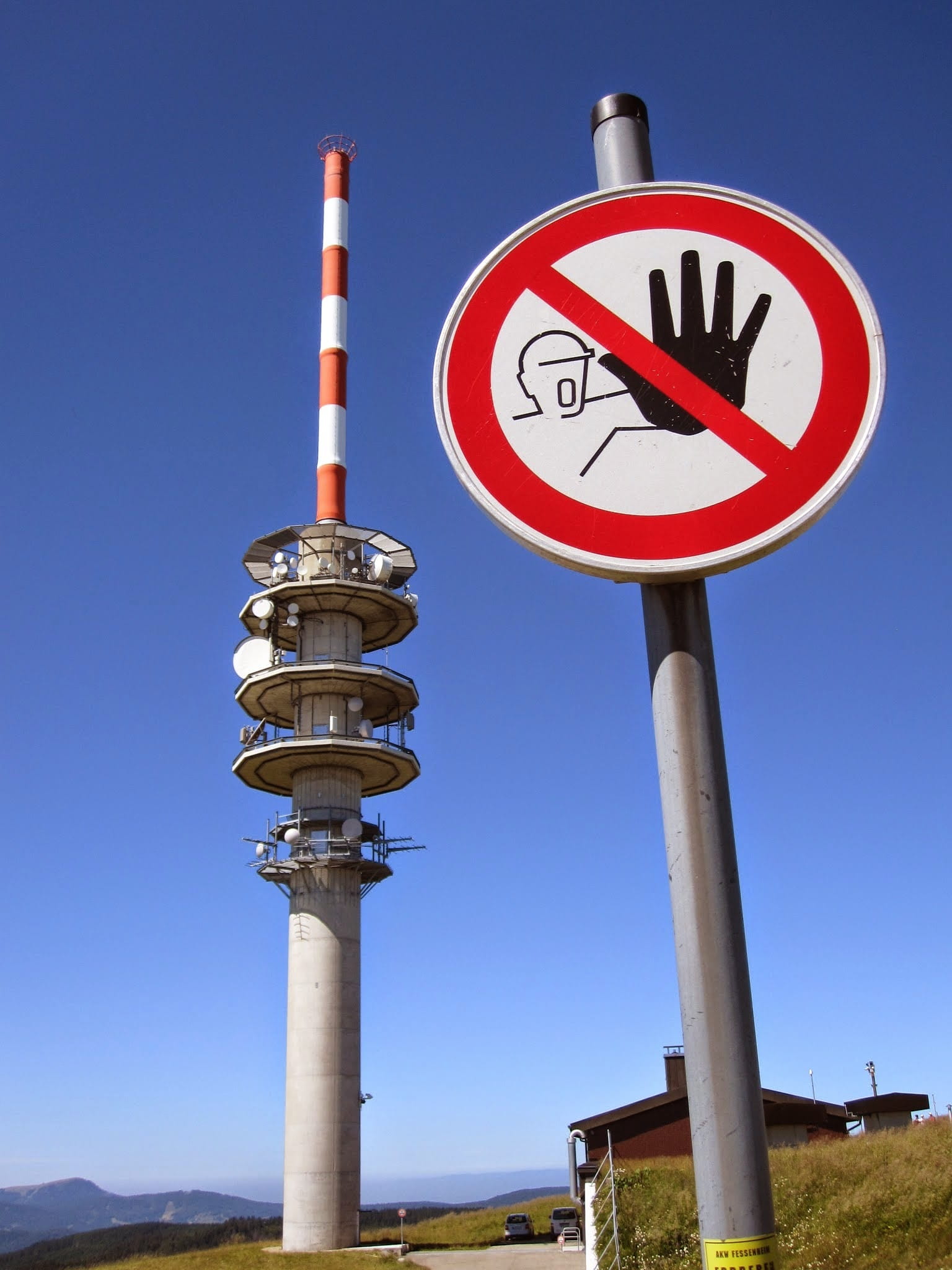 built structure, building exterior, blue, prohibitory, red, Transmission Tower, sign, low angle view, warning sign, architectural column, nature, Danger, Phone HD Wallpaper