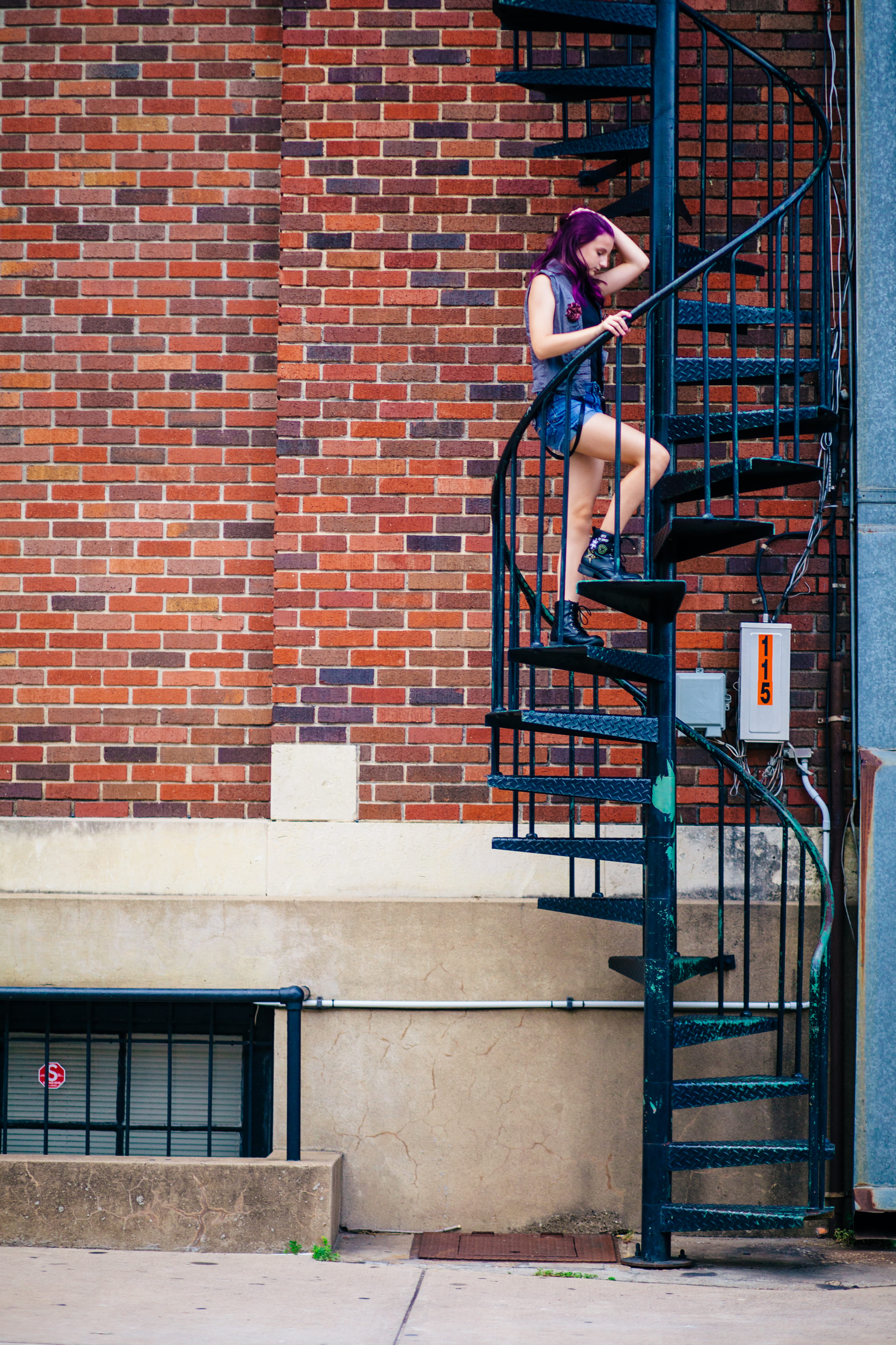 exterior, wall - building feature, outdoors, spiral staircase, stairs, window, real people, young adult, woman, lifestyles, staircase, hairstyle, building exterior, Phone HD Wallpaper