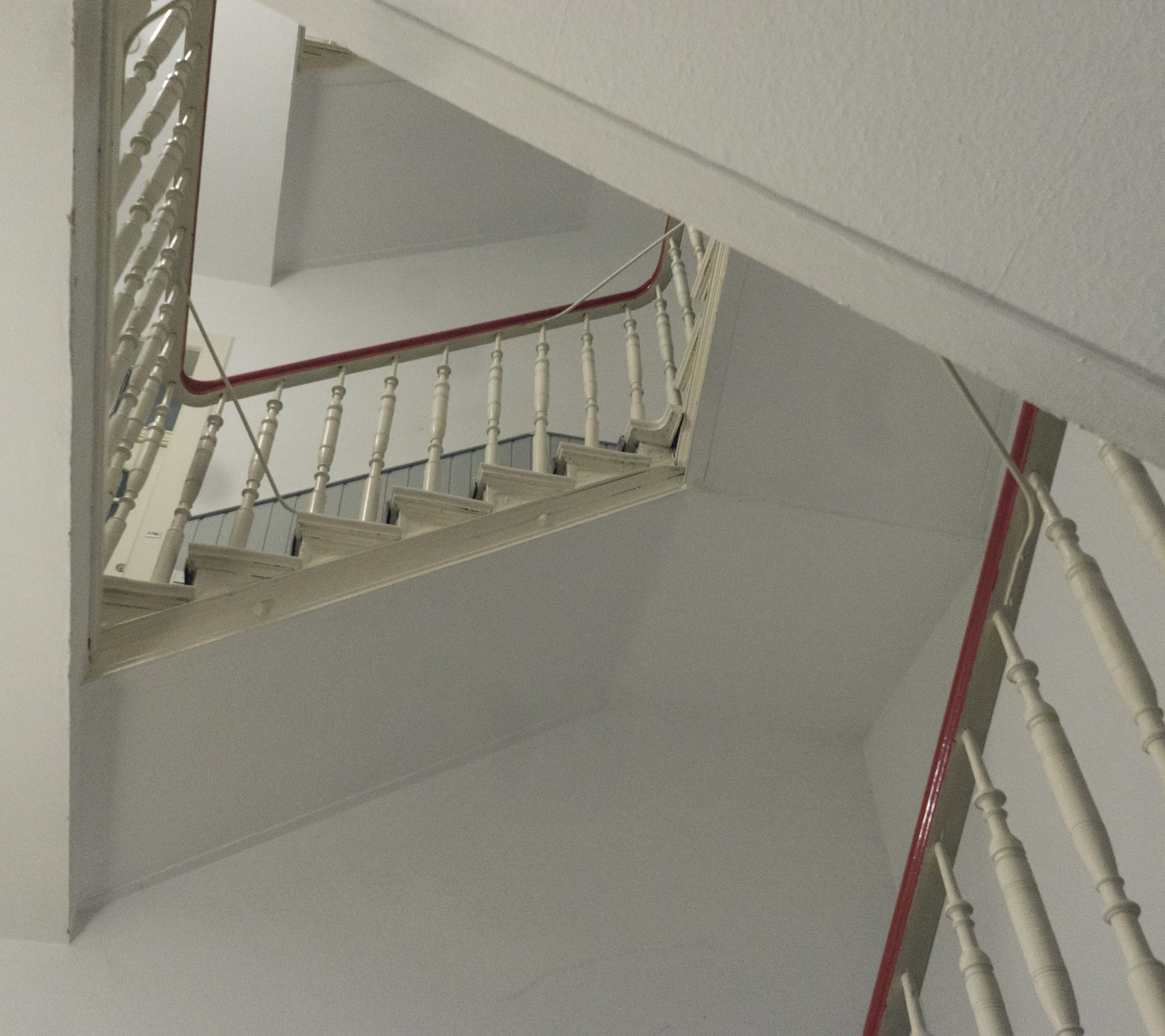 indoors, railing, high angle view, built structure, white, flooring, steps and staircases, upstairs, handrail, day, up, stairs, interior design, architecture, HD Wallpaper