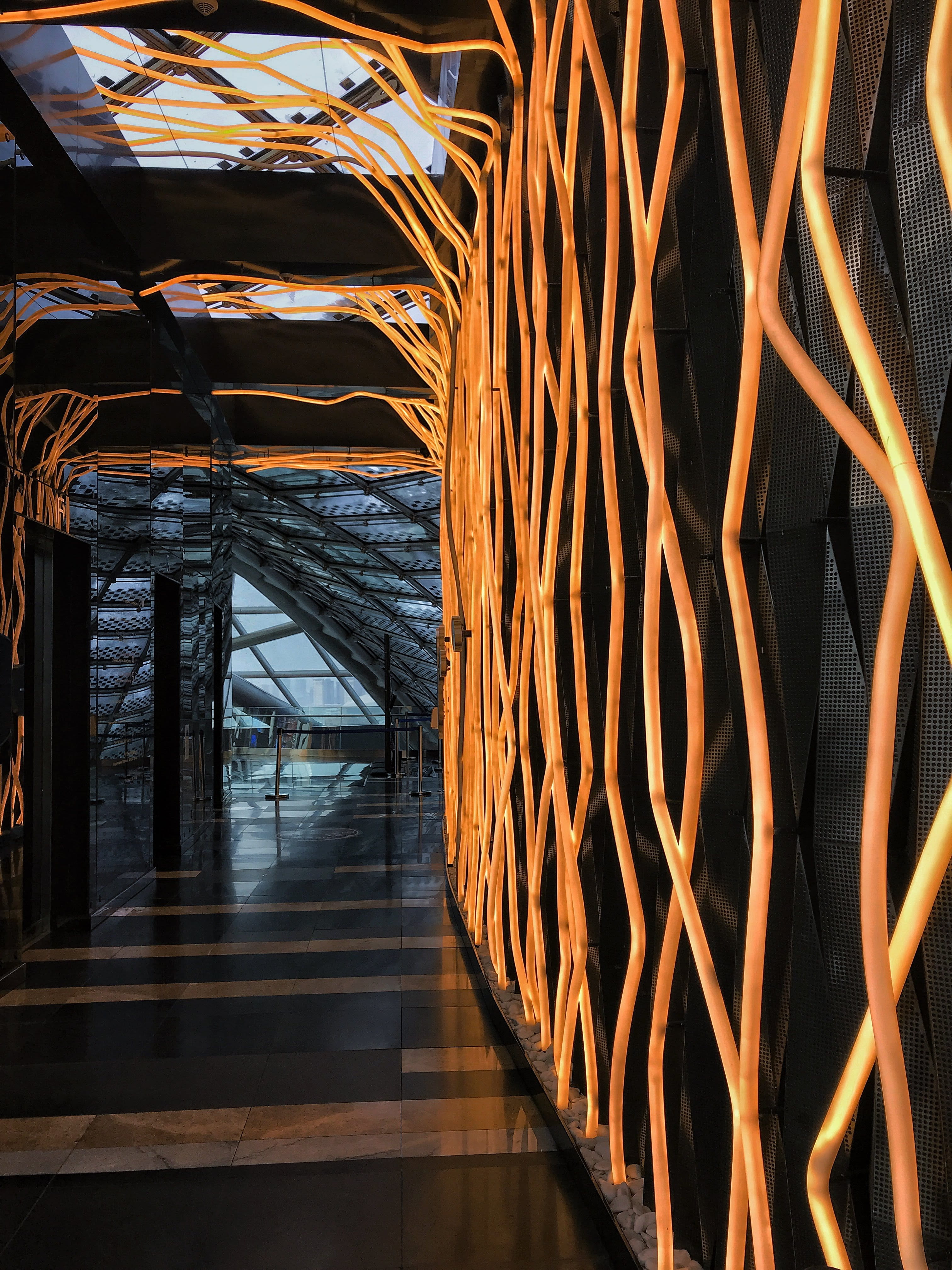 architecture, built structure, illuminated, corridor, water, connection, day, wood - material, floor, prospekt mangilik yel., nur-sultan, transportation, Phone HD Wallpaper