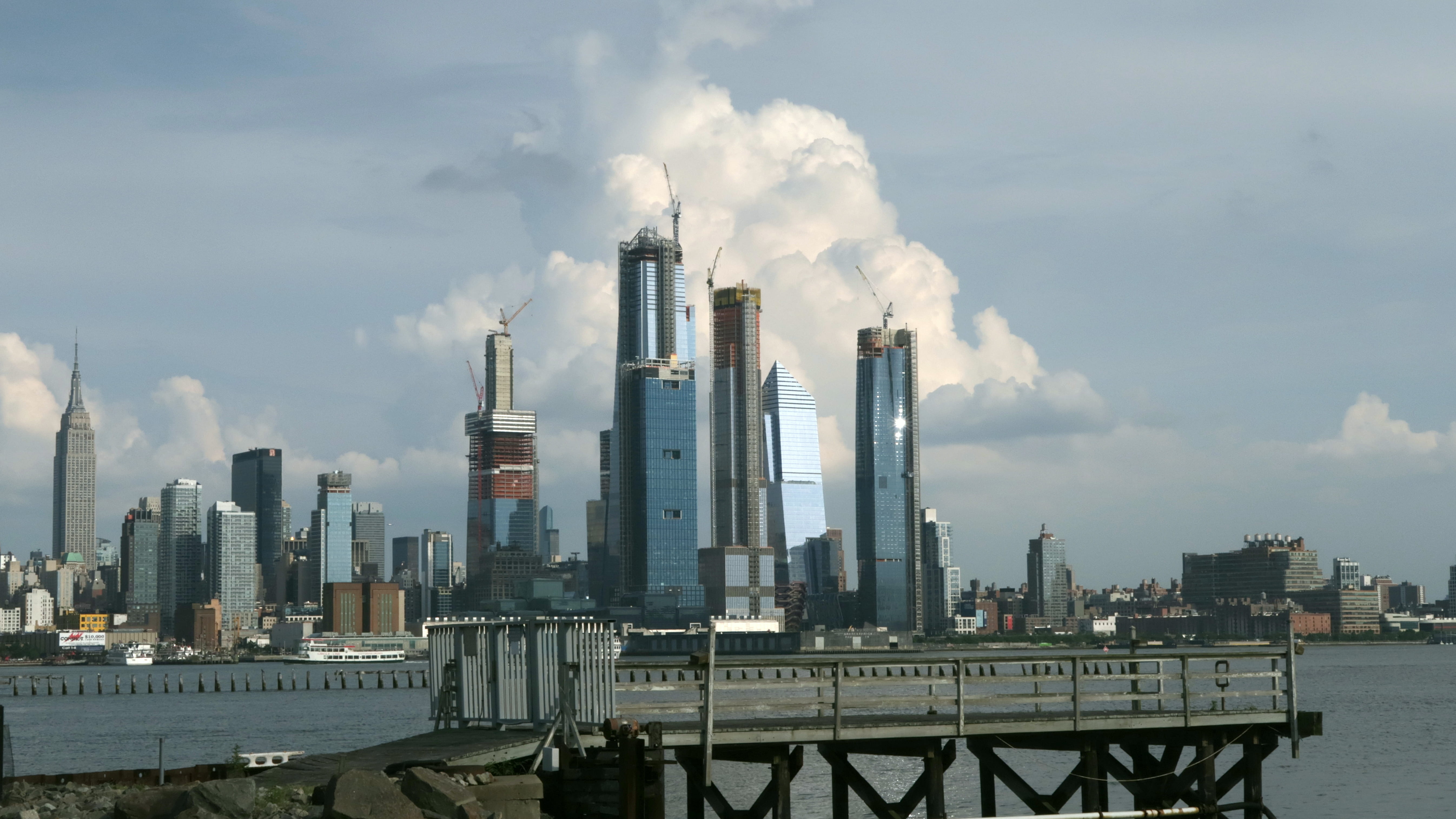 tall - high, huson river, cityscape, building exterior, sky, pier, cloud - sky, skyscraper, united states, outdoors, new york city, city skyline, factory, HD Wallpaper
