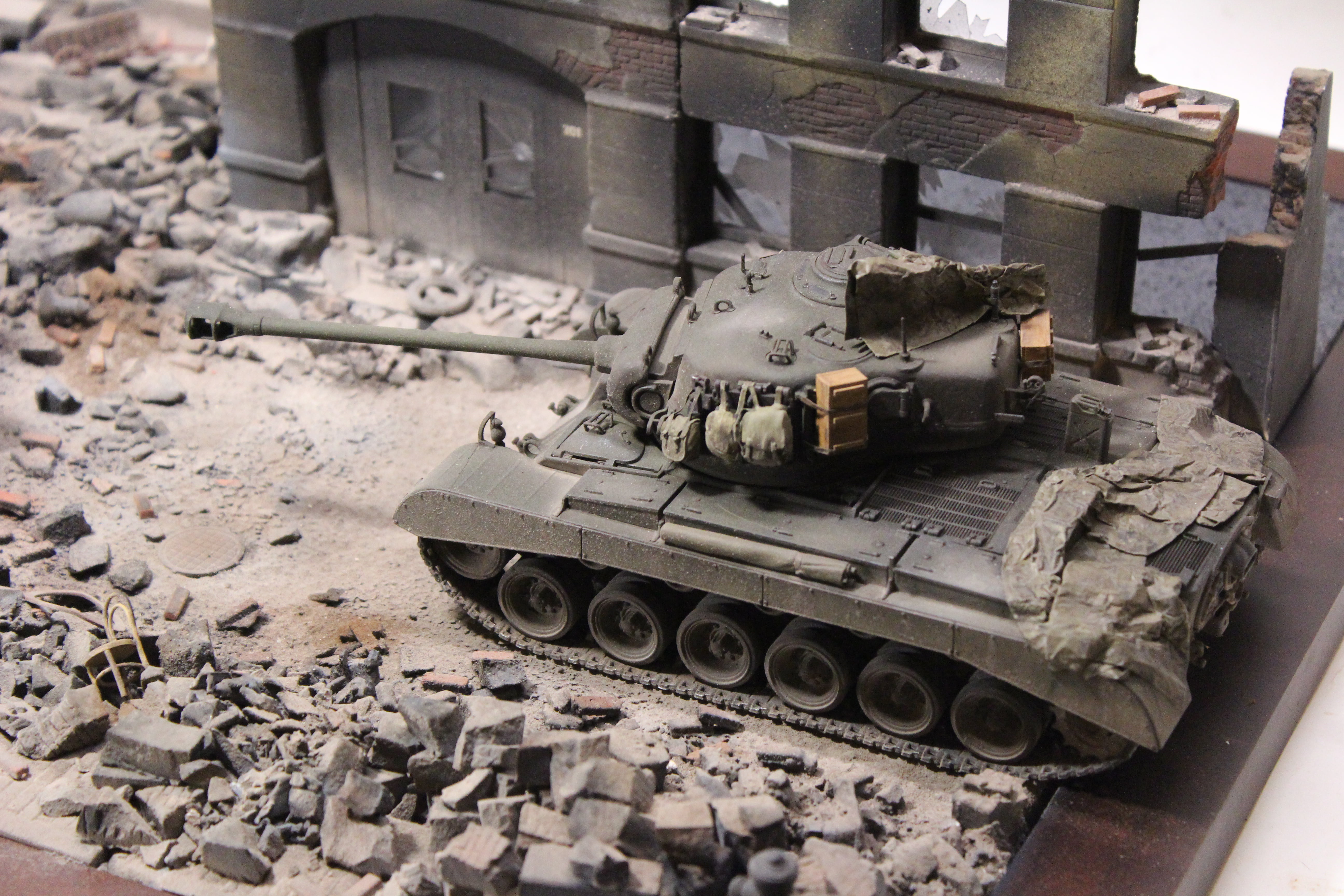 tank, Pershing, toy, 5K, model, ruins, HD Wallpaper