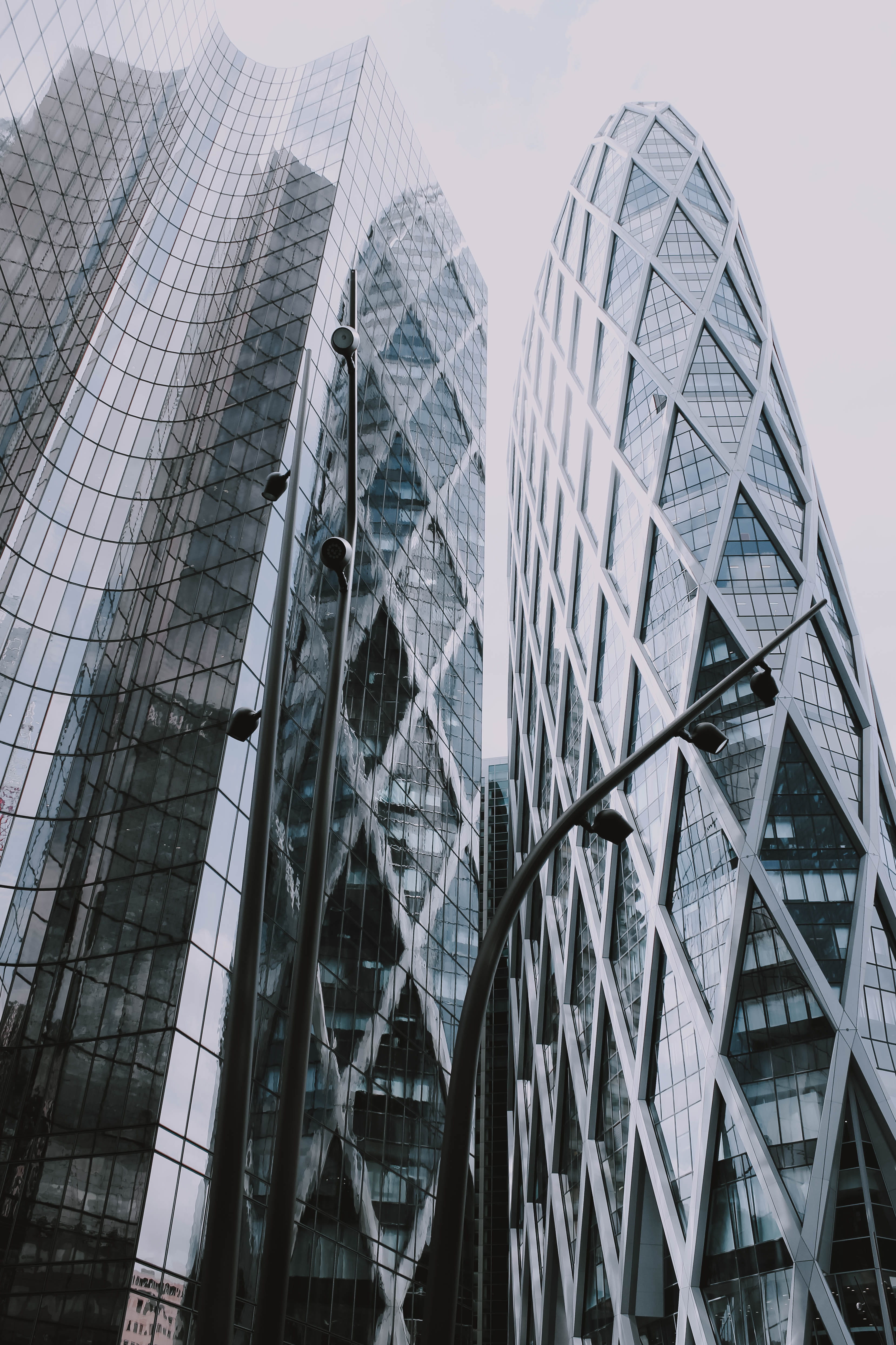 building, day, outdoors, city, building exterior, photography, office building exterior, glass, low angle view, no people, high rise, low, triangle, tower, Phone HD Wallpaper