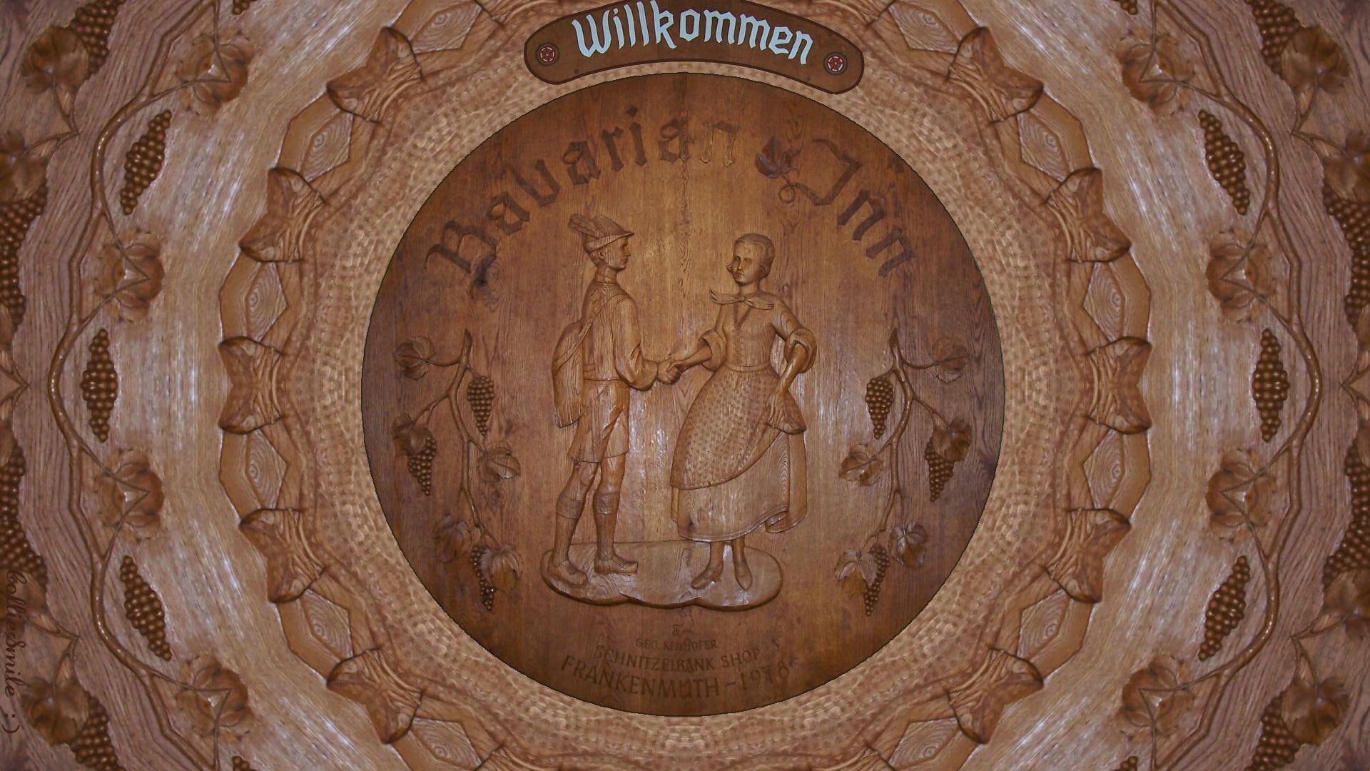 michigan, frankenmuth, wood, german, carving, bavarian, 1080P, inn, leaves, bavarian inn, willkommen, HD Wallpaper