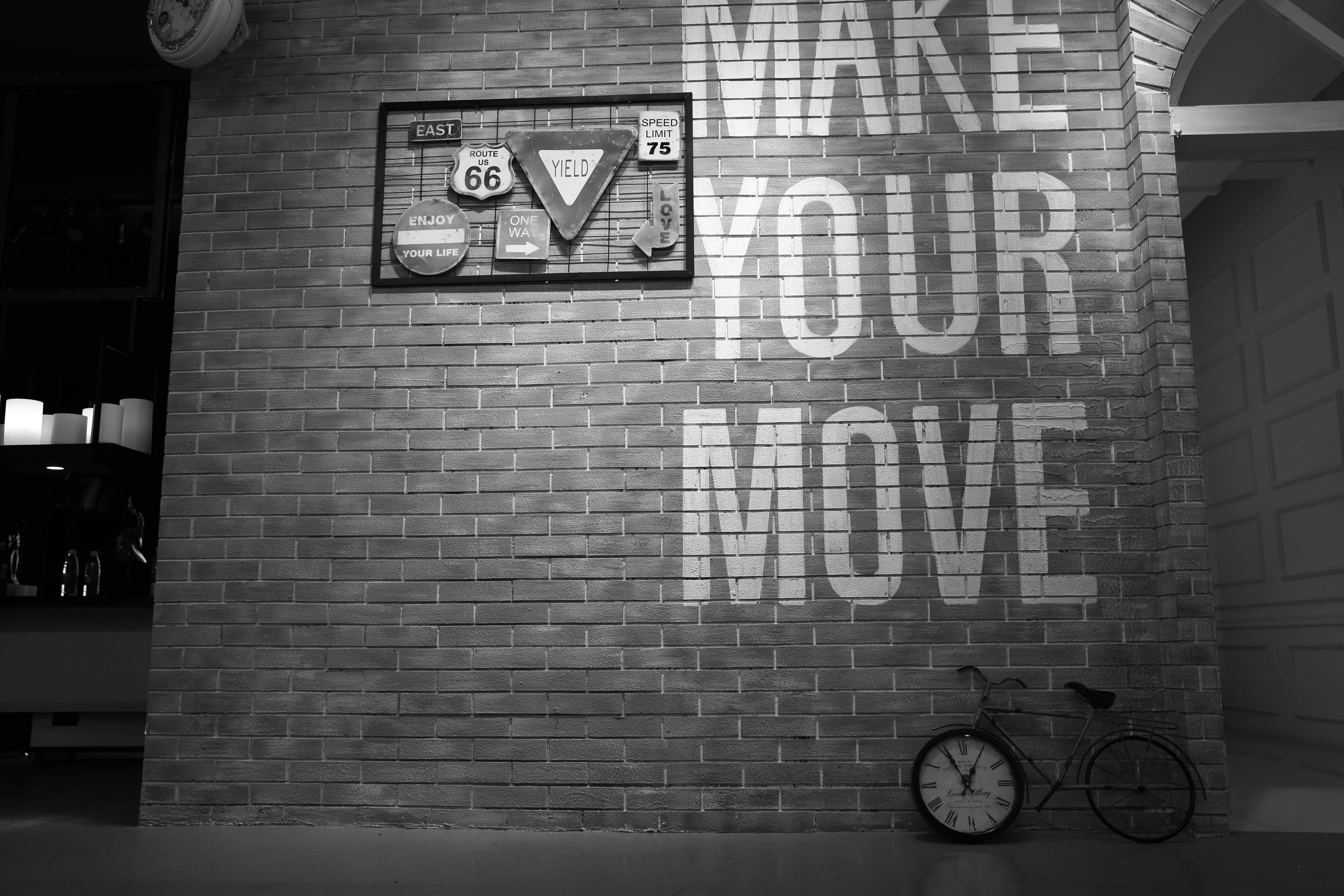 information sign, brick wall, Trend, message, building exterior, architecture, transportation, outdoors, clock, no people, text, House, communication, city, HD Wallpaper
