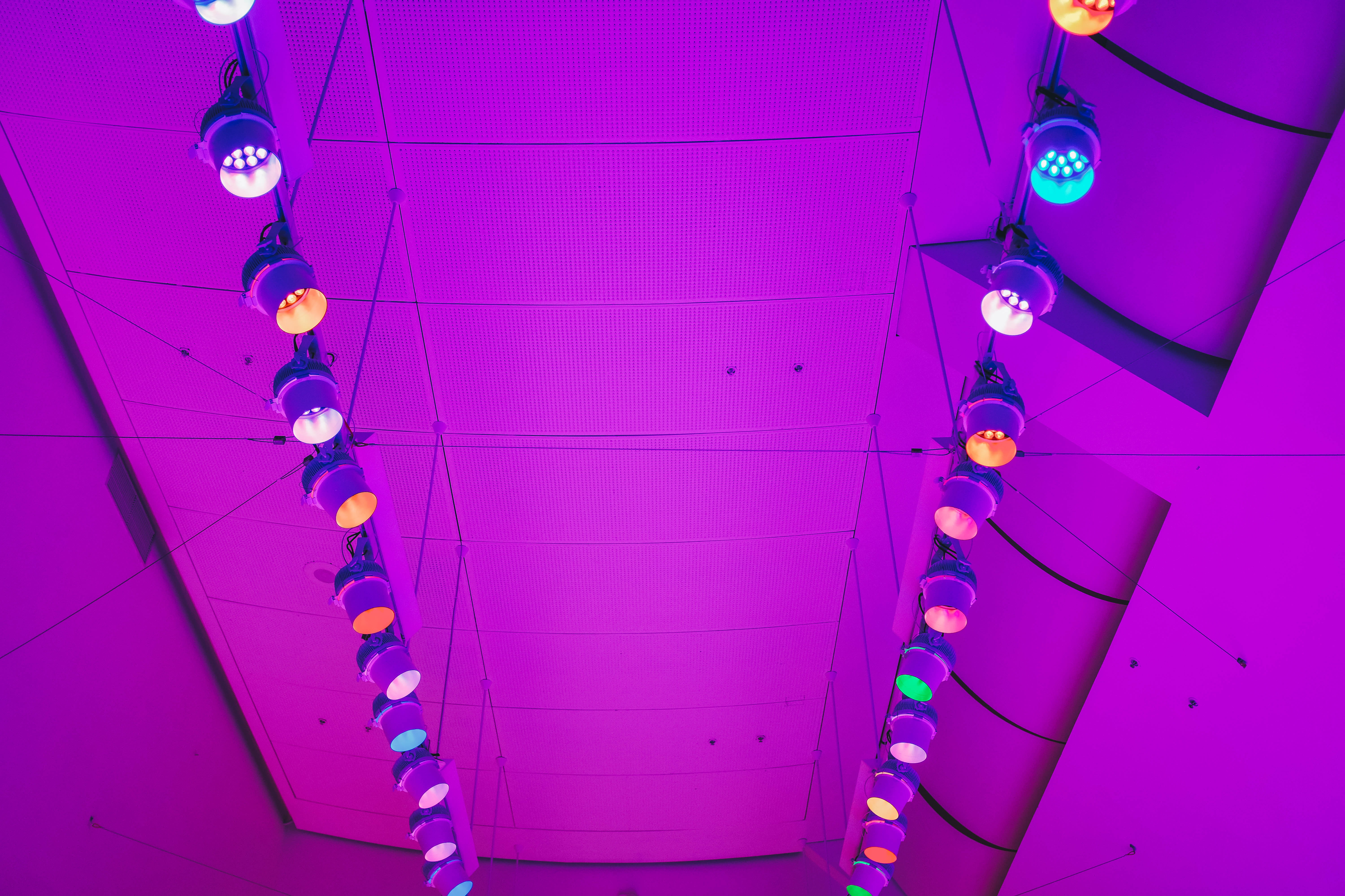 light, 5K, built structure, pink color, no people, decoration, aircraft, airplane, hanging, indoor play area, circus, interior, celebration, sphere, lighting equipment, HD Wallpaper