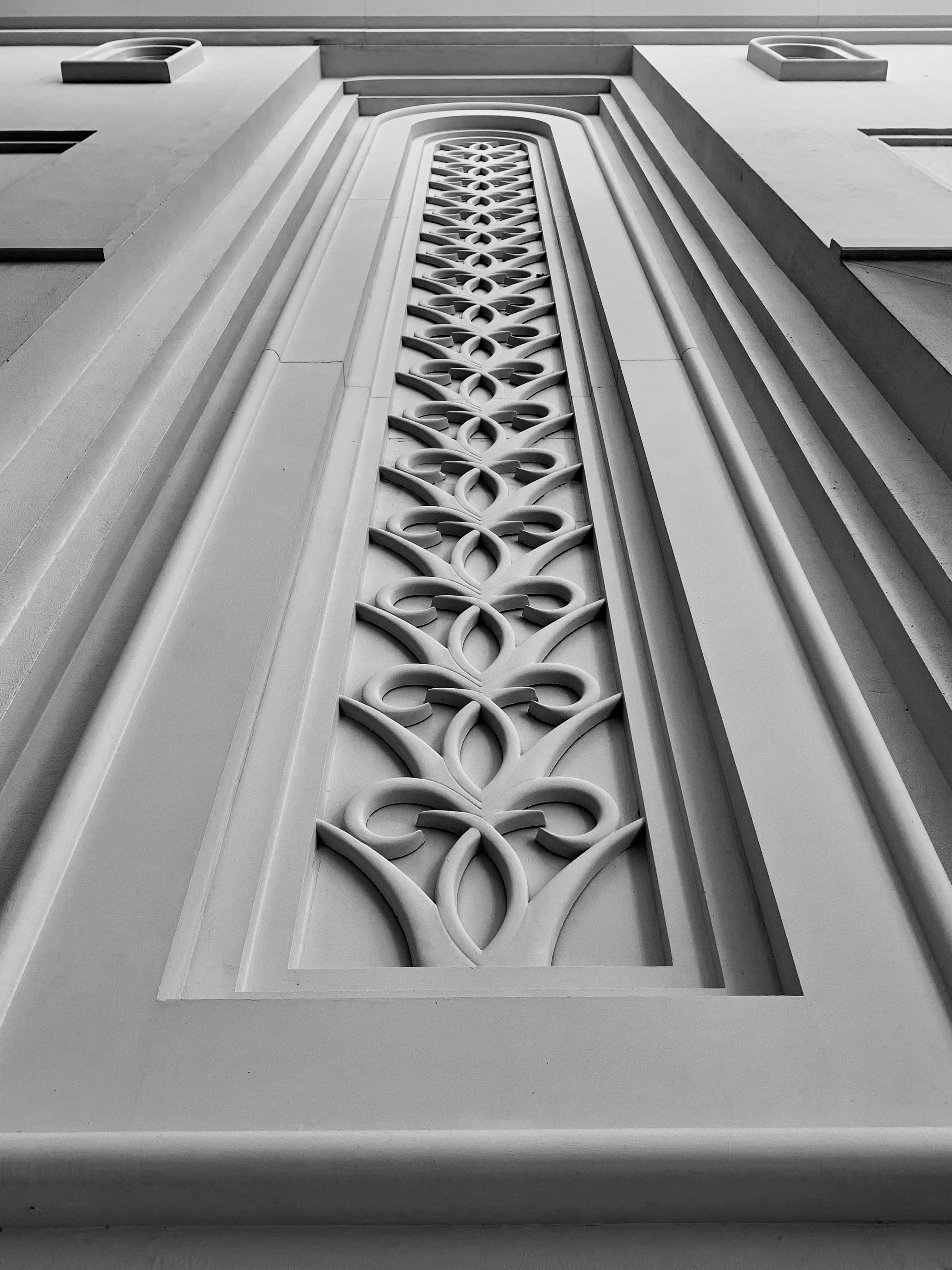 art, shape, in a row, white color, staircase, repetition, window, wall - building feature, low angle view, metal, built structure, bandw, triangle, building, Phone HD Wallpaper