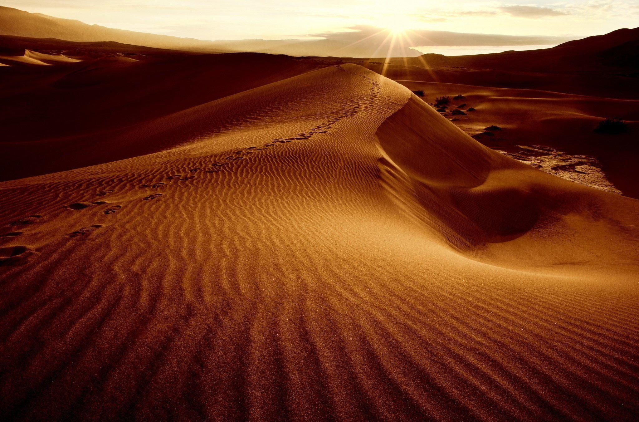 landscape, sky, wide, sand, 1080P, dunes, sunset, desert, deserts, sun, HD Wallpaper