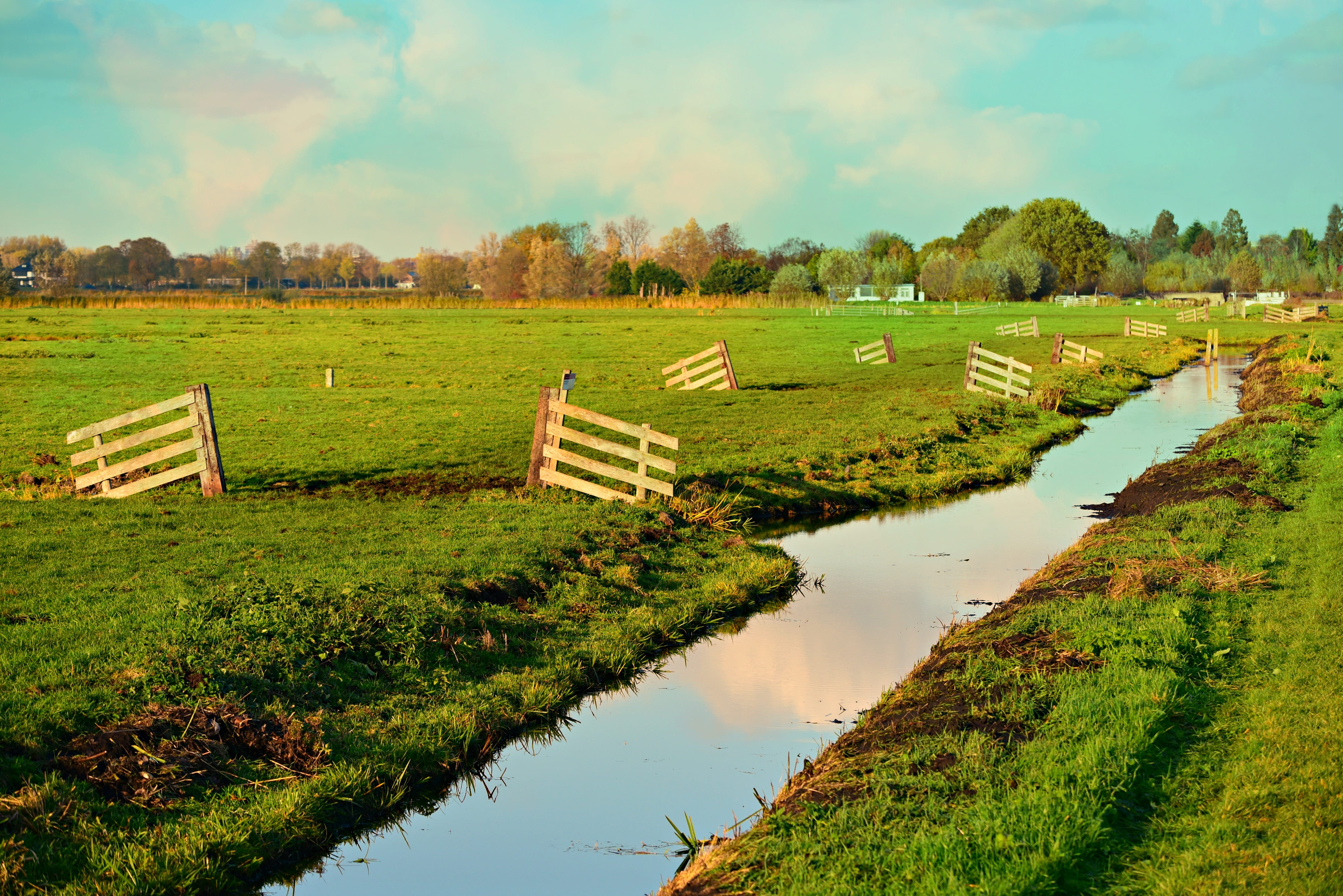 sky, beauty in nature, amstelveen, water, lake, 4K, tranquility, tranquil scene, gate, day, horizon, outdoors, green color, tree, no people, nature, waterway, HD Wallpaper