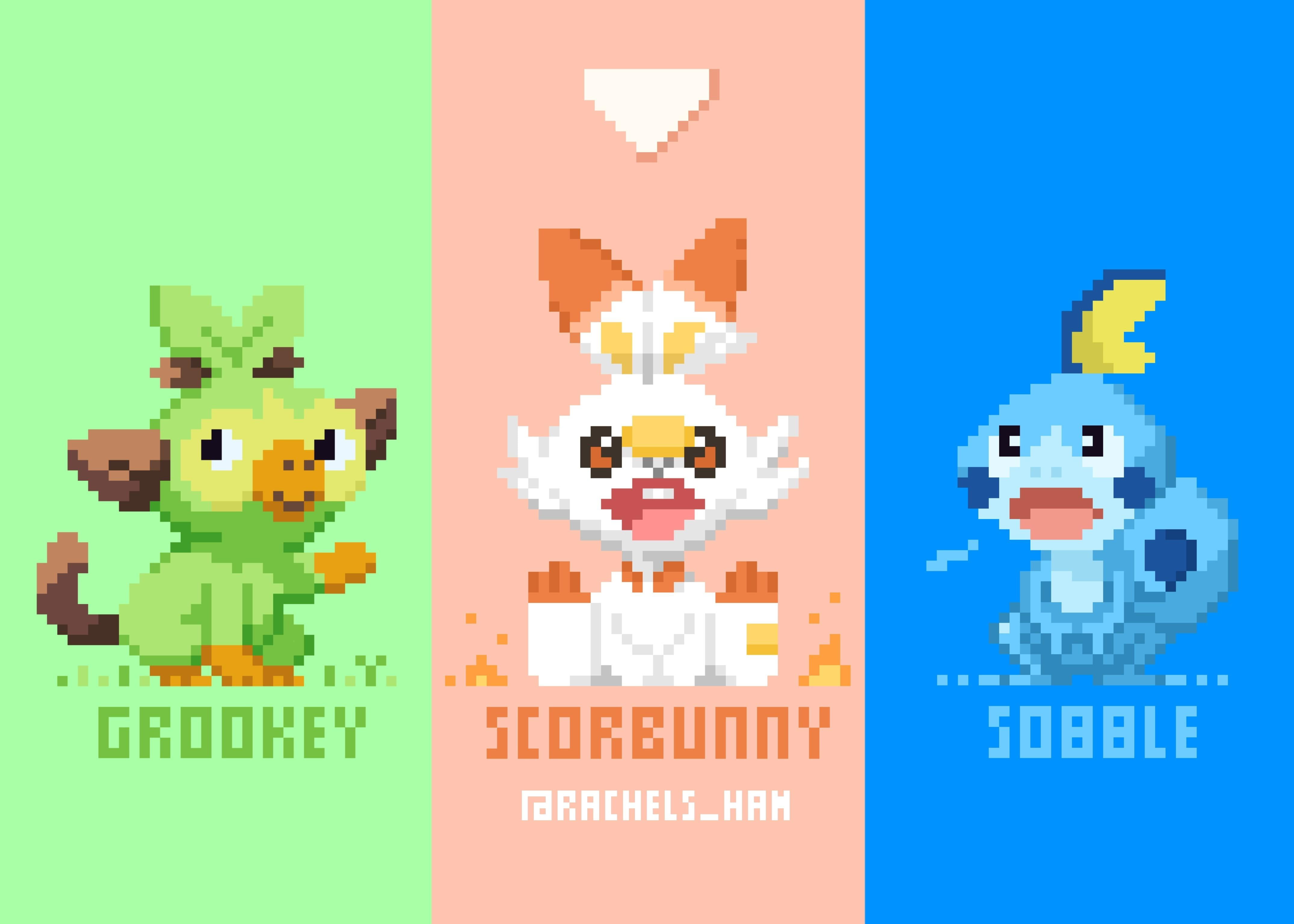 4K, Pokémon, Scorbunny (Pokémon), Sobble (Pokémon), Grookey (Pokémon), Pokémon: Sword and Shield, HD Wallpaper
