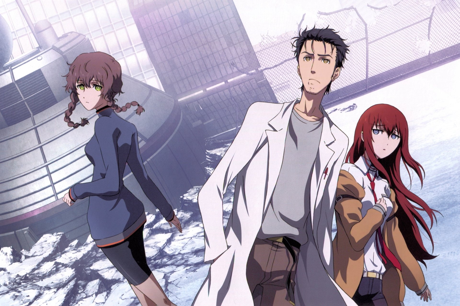 city, togetherness, clothing, women, glasses, Steins;Gate, 1080P, portrait, Kurisu Makise, three quarter length, young women, Anime, looking at camera, HD Wallpaper