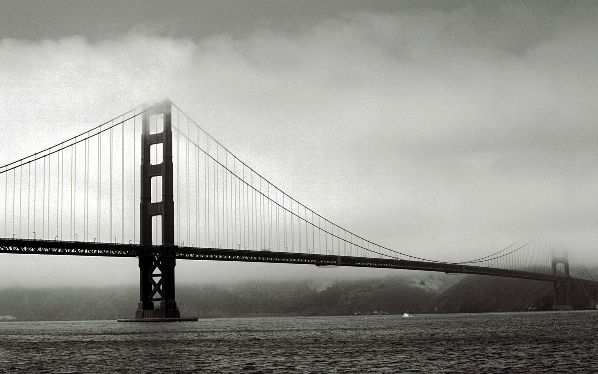 mist, Golden Gate Bridge, sea, monochrome, bridge, 1080P, HD Wallpaper