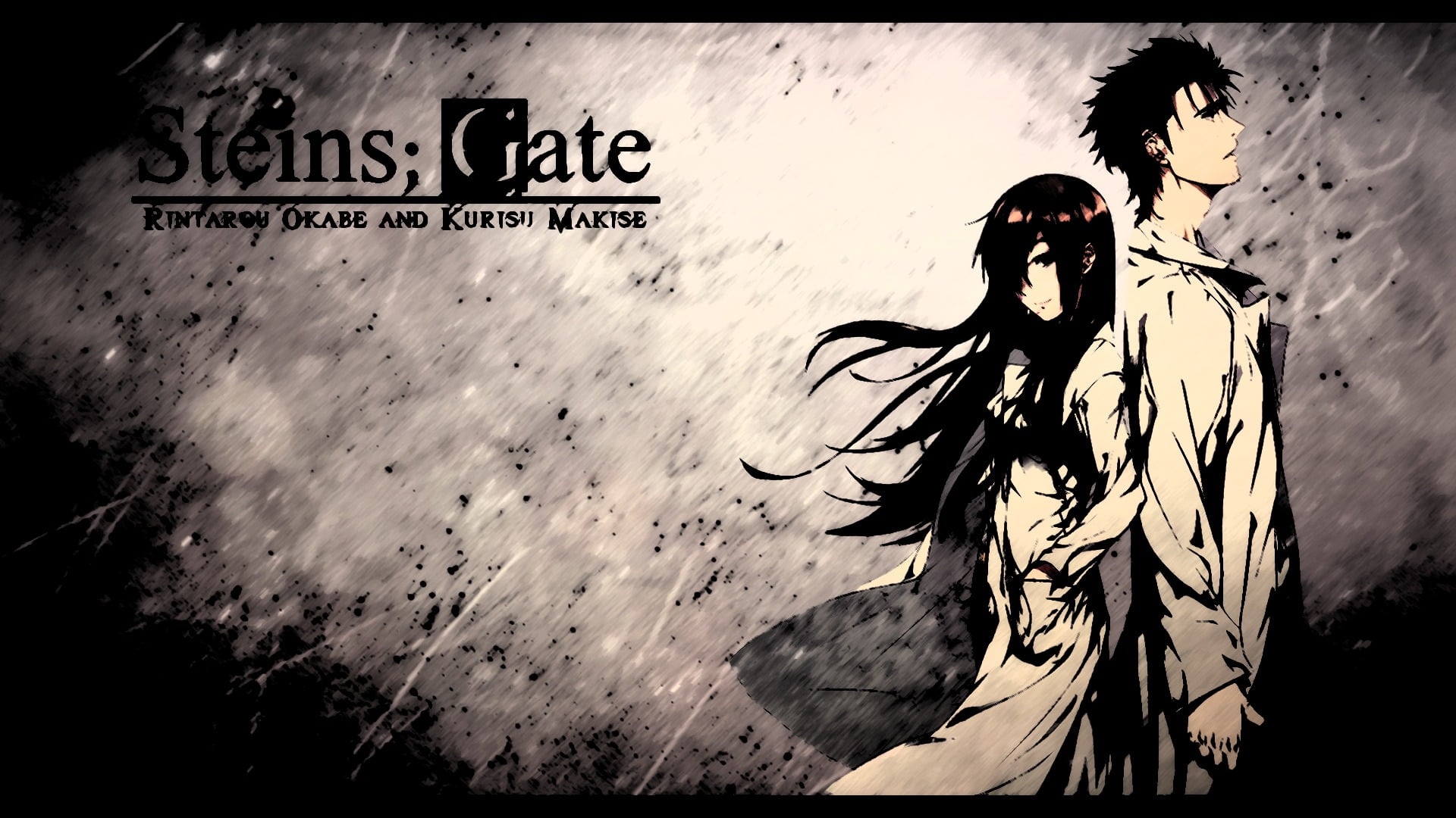 Okabe Rintarou, front view, anime, sign, transfer print, Steins;Gate, built structure, looking at camera, 1080P, lifestyles, leisure activity, text, Makise Kurisu, HD Wallpaper
