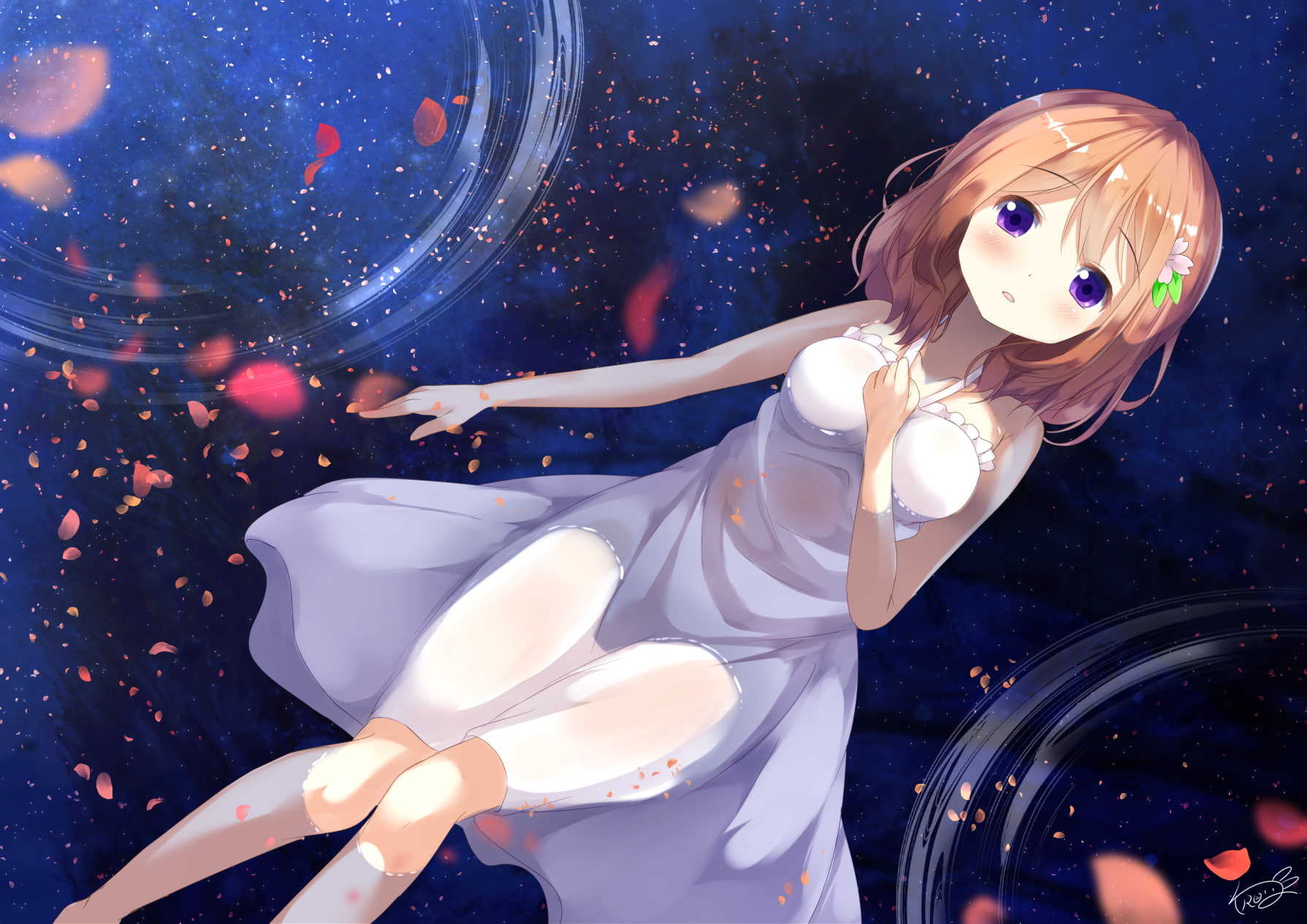 high angle view, dress, water, desu, real people, night, cocoa, celebration, women, female likeness, nature, gochuumon, event, through, see, wet, reflection, HD Wallpaper